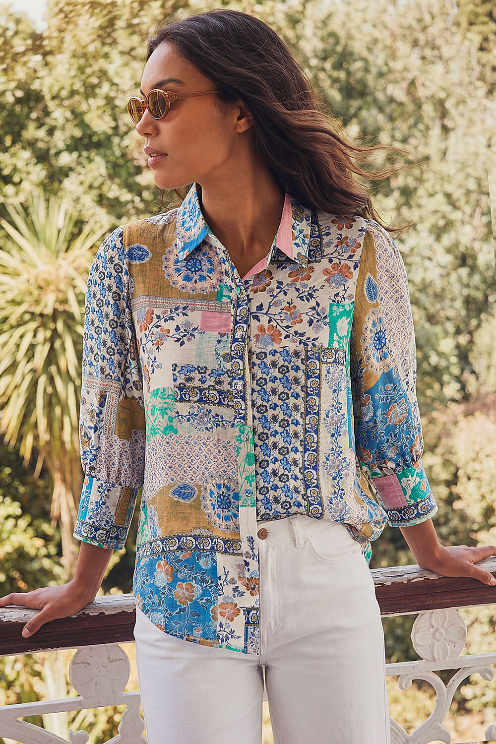 Blue Patchwork Printed Shirt, Image 3 of 4