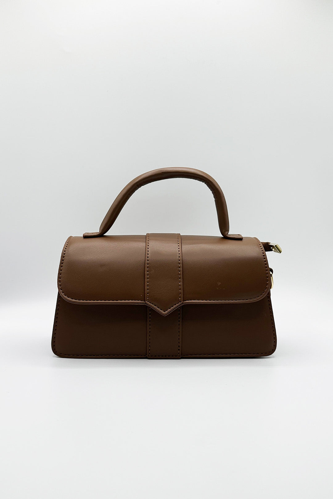 Brown Small Crossbody Hard Top Handle Bag in Brown, Image 3 of 6