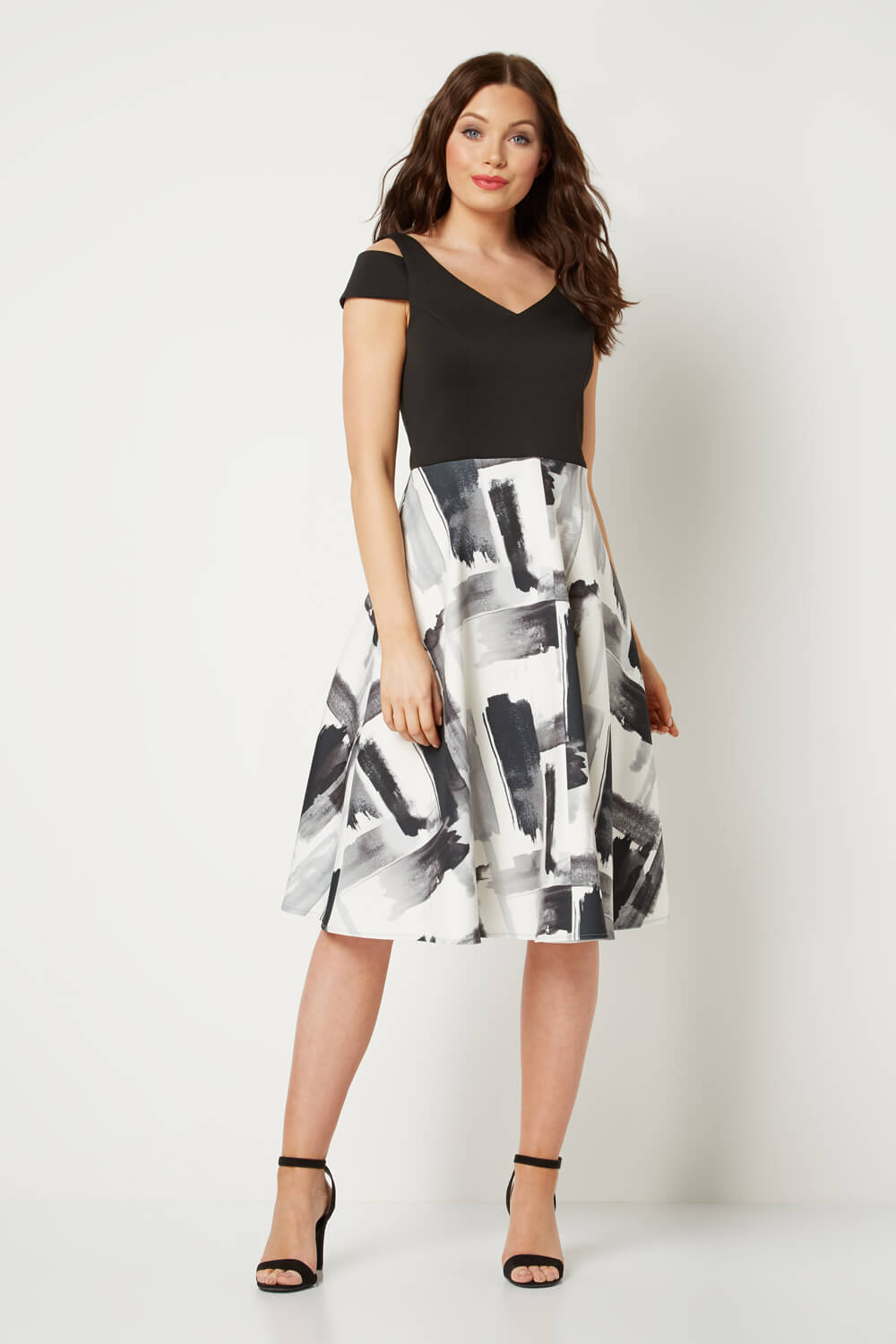 Fit and Flare Scuba Dress in Black - Roman Originals UK