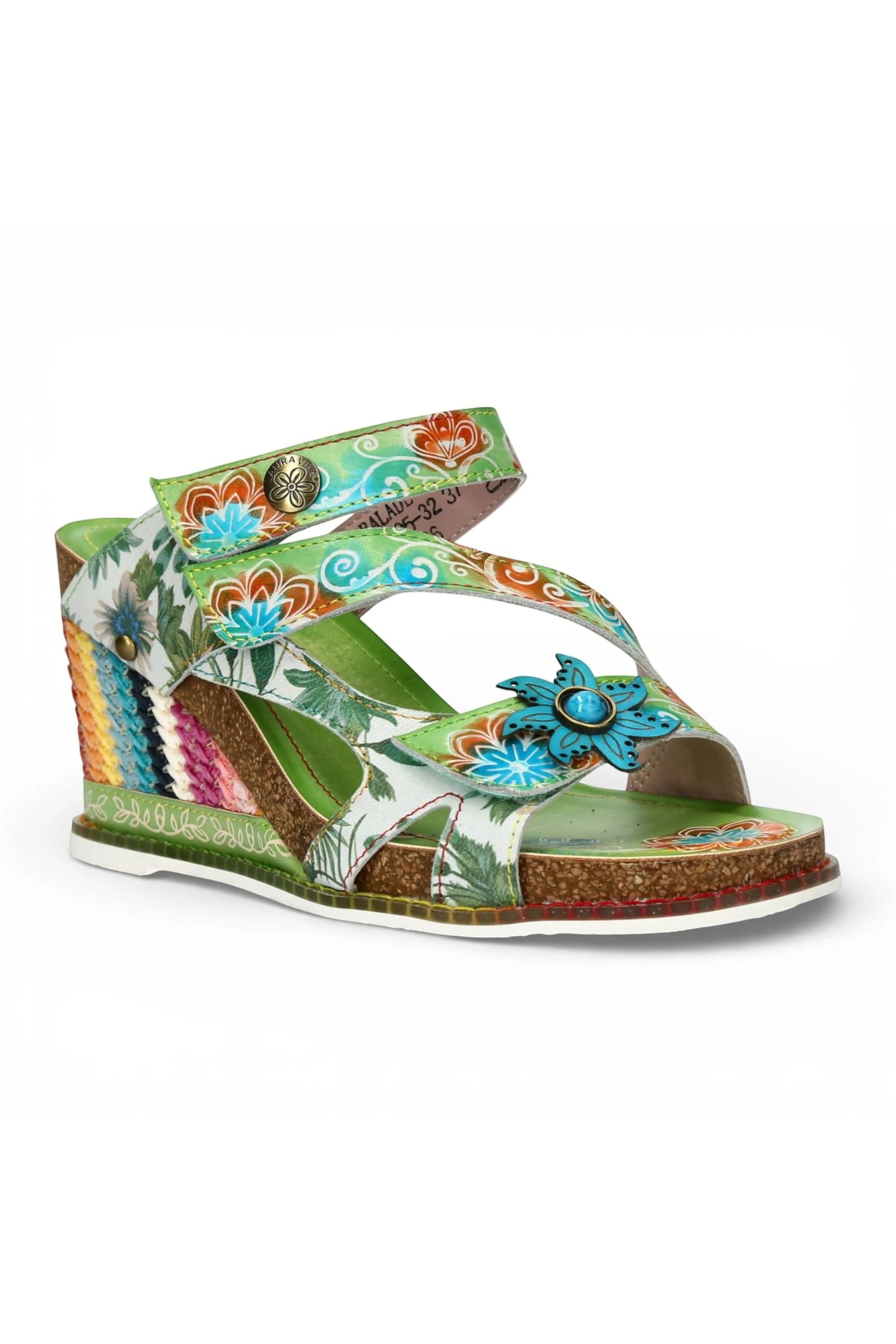Green Womens Leather Wedge Sandals - Balade 32, Image 2 of 7