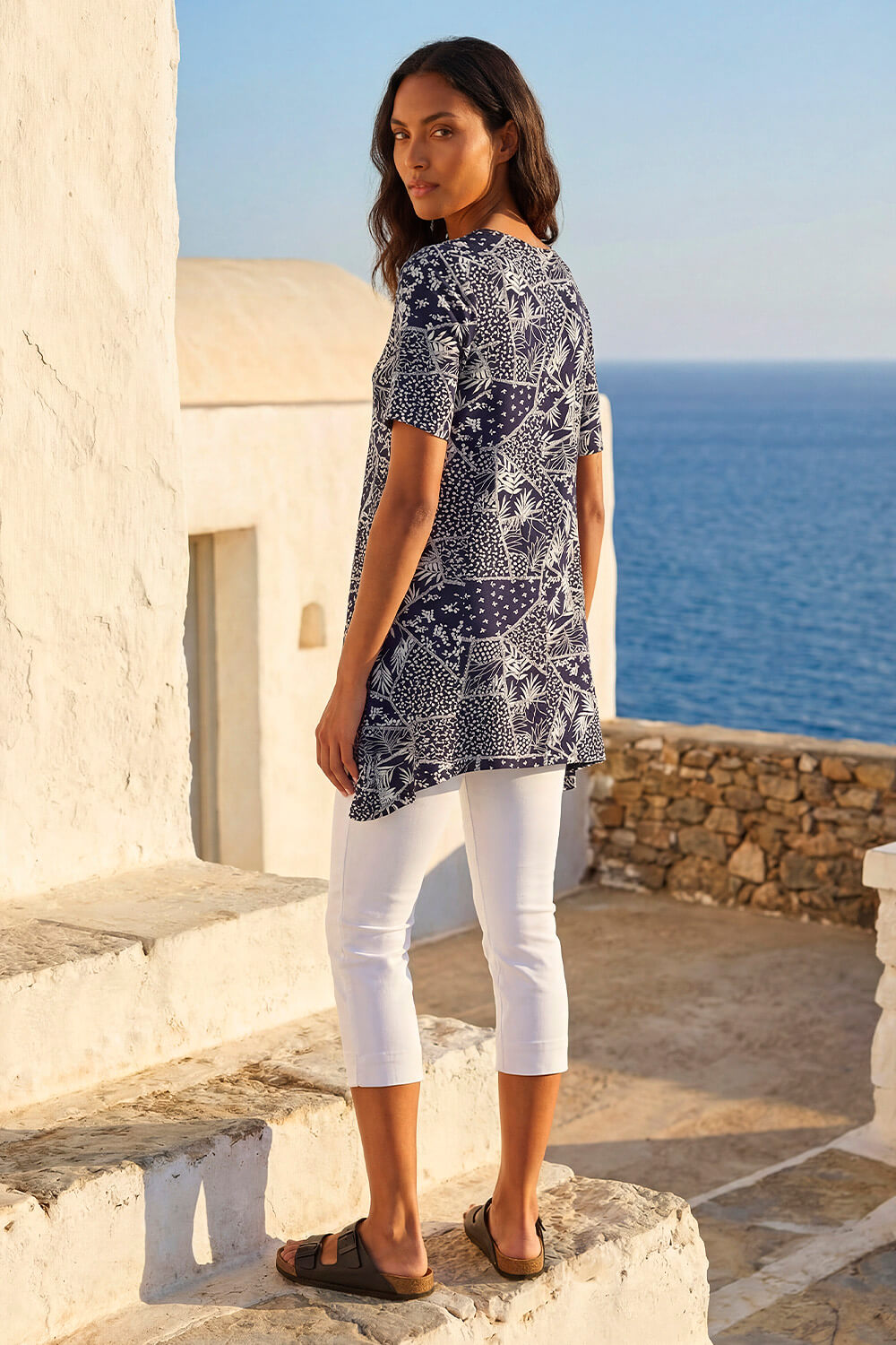Navy Patchwork Mono Print Tunic Top, Image 4 of 4