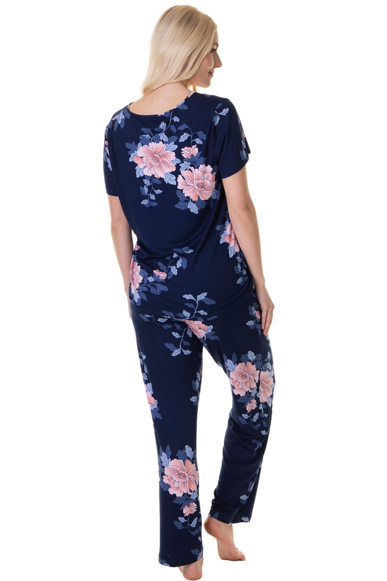Navy Camille Lingerie Navy Lightweight Floral Print Pyjama Set, Image 3 of 5
