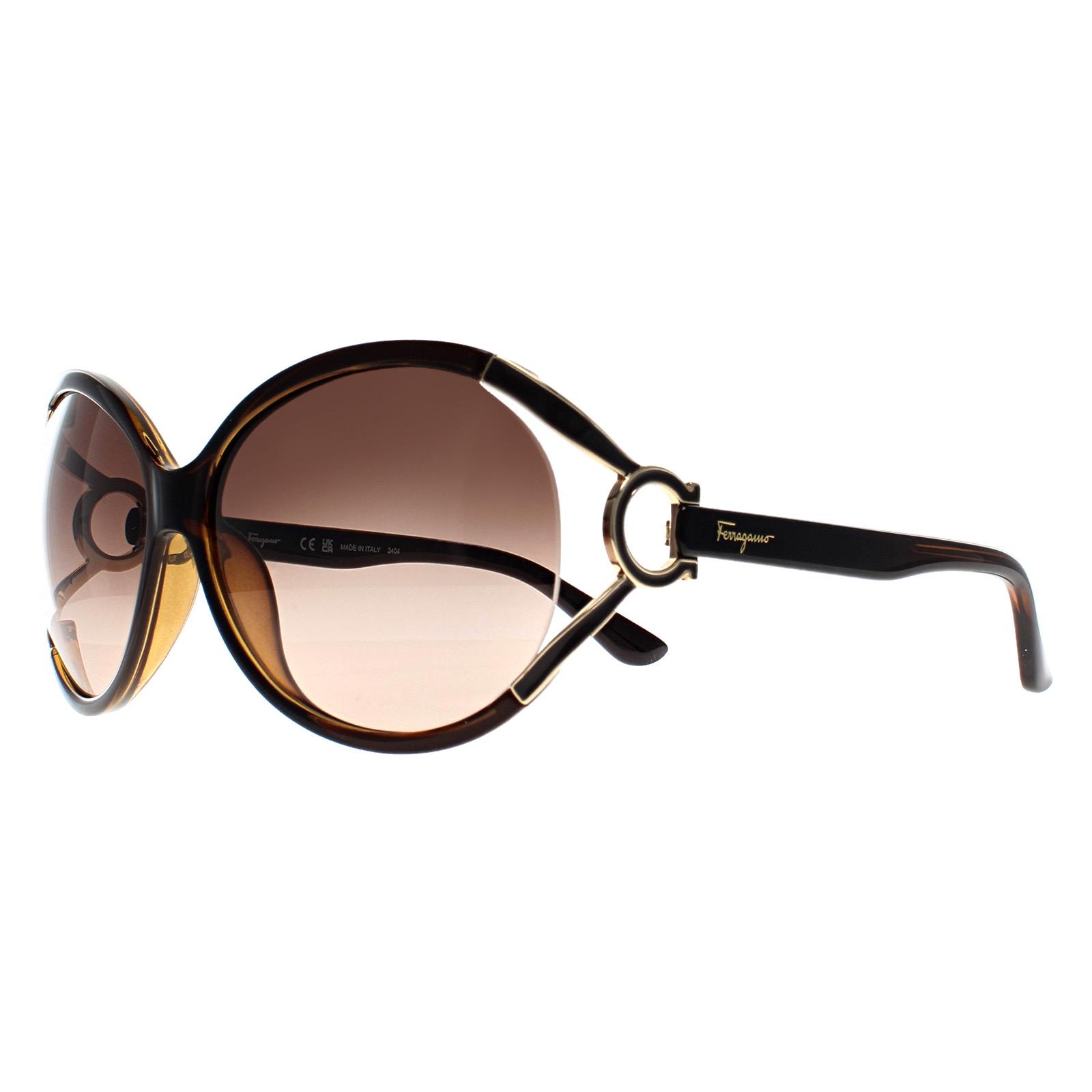 Brown Salvatore Ferragamo Brown Round Dark Brown  Brown Grey Gradient SF600S, Image 2 of 4