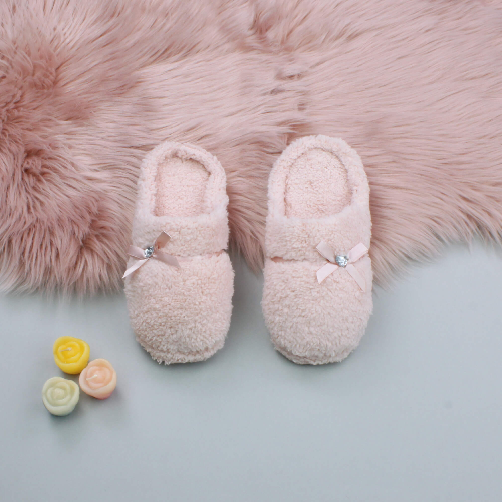 Peach AJVANI Peach Fleece Mules Slippers, Image 3 of 5