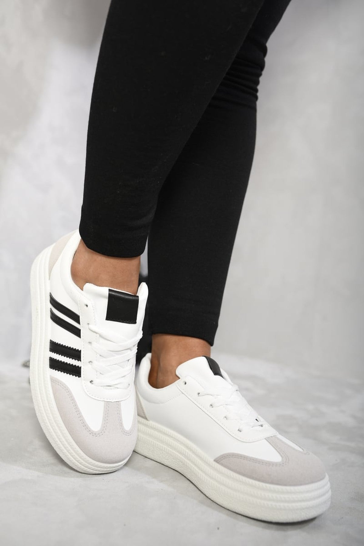 Black iKrush Black Annie Striped Lace Up Trainers, Image 1 of 4