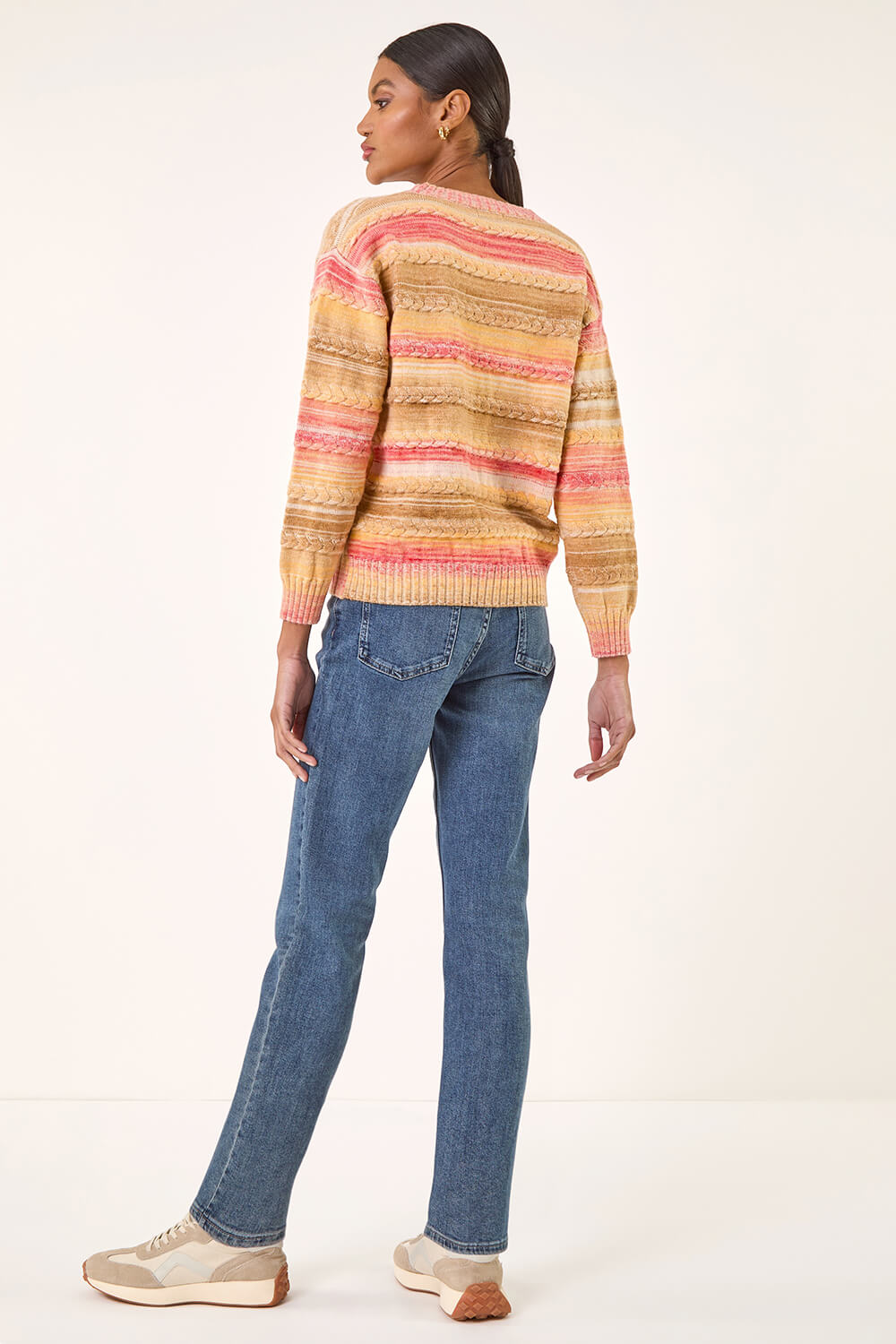 Beige Cable Stripe Knit Jumper , Image 4 of 5