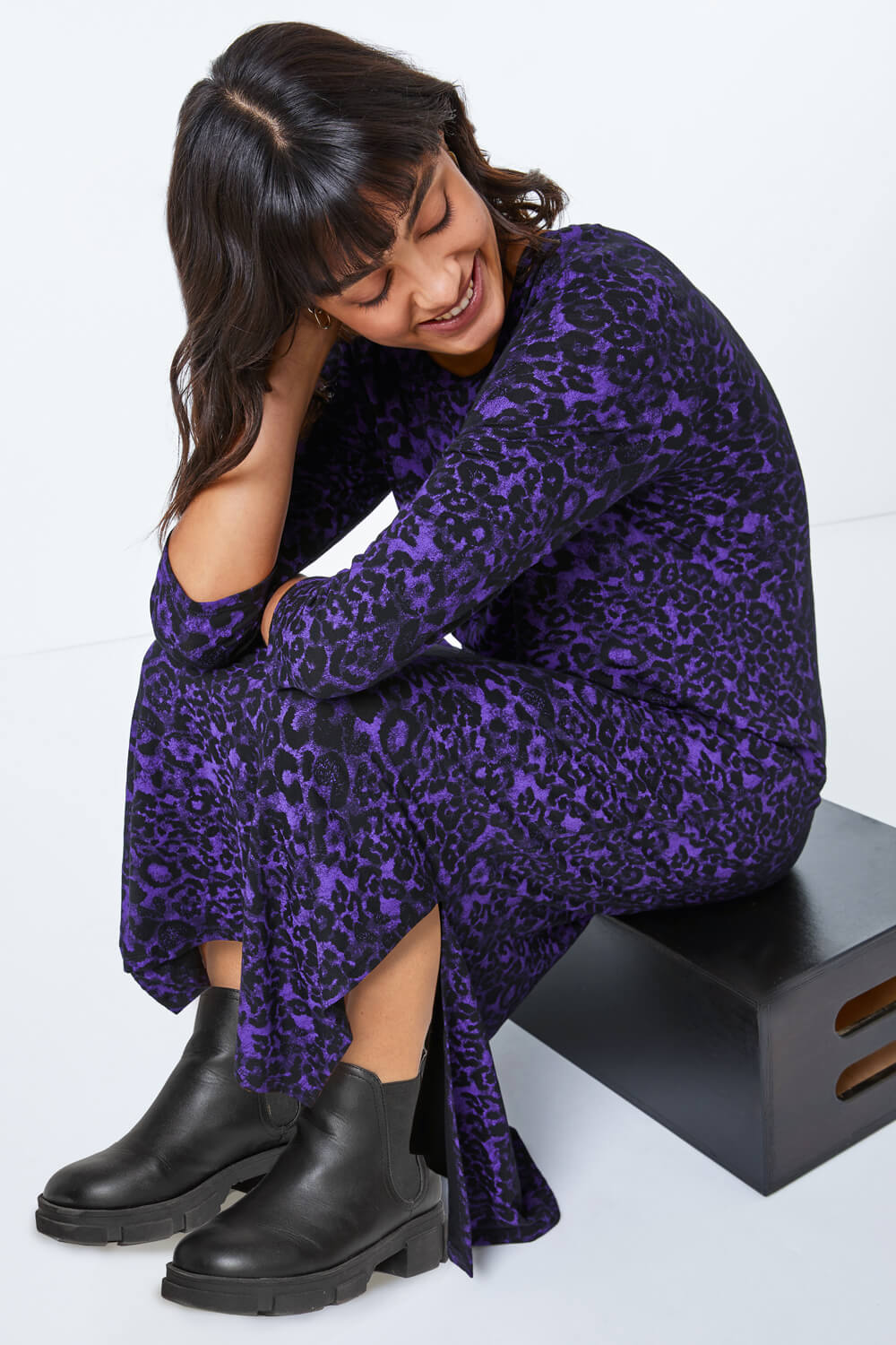purple tiger print dress Purple Animal Print Short Sleeve Tie Front Midi Dress