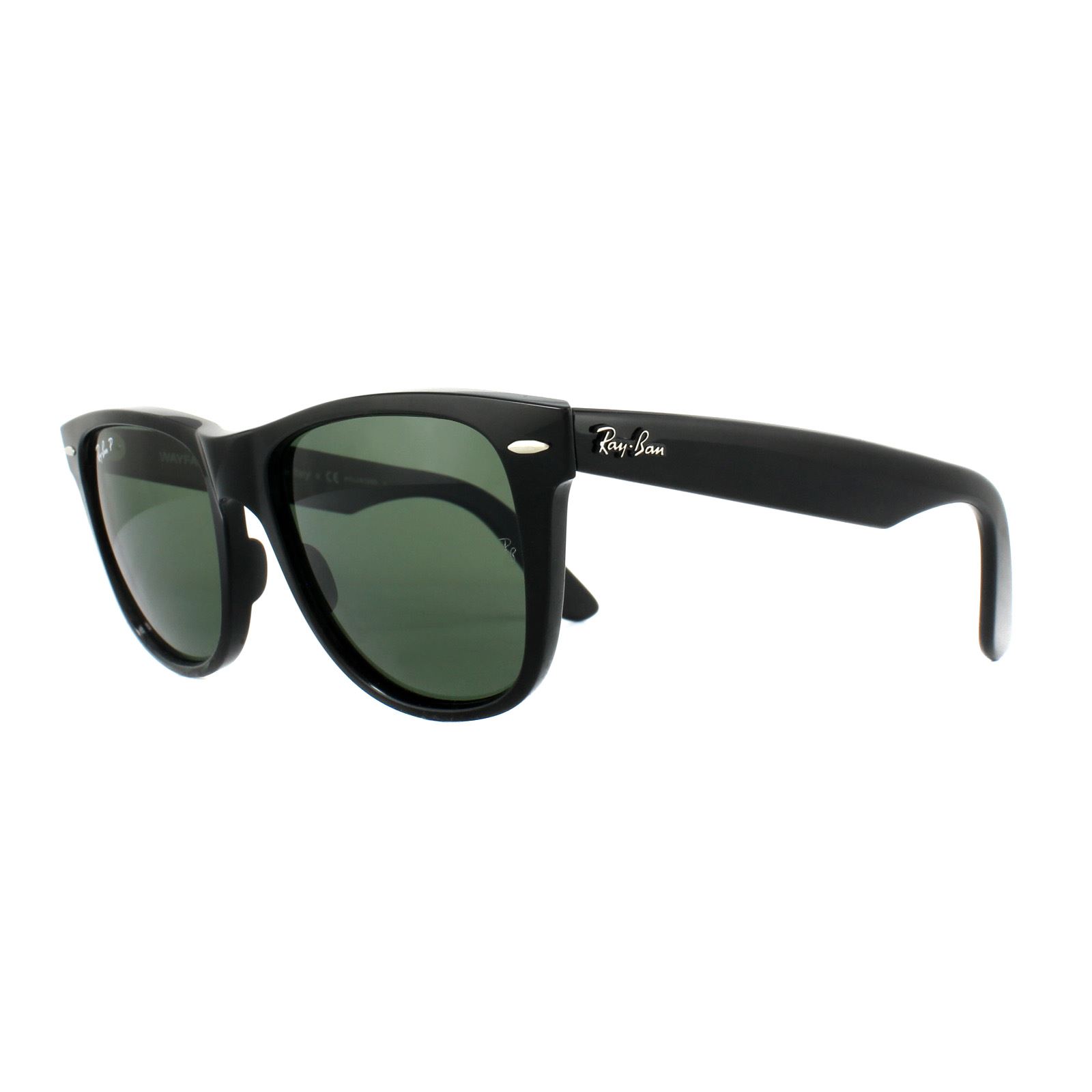 Black Rectangle Black Green Polarized Wayfarer 2140 Sunglasses, Image 2 of 3