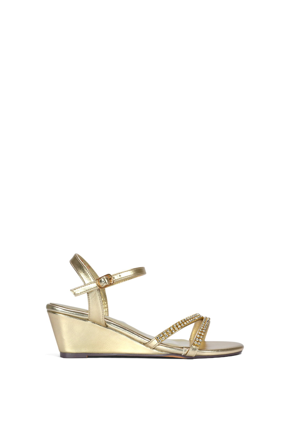 Black 'Sammy' Diamante Mid Heel Strappy Wedge Sandals