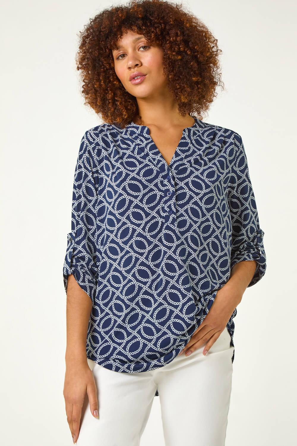 Navy Textured Abstract Print Shirt, Image 5 of 5