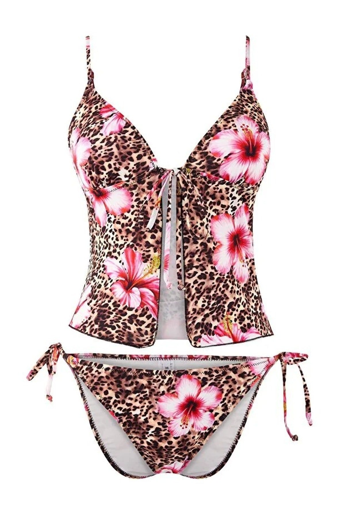 Multi WOVCOR Multi Mixed Print Bikini Set with Tie Front Top and Tie Side Bottom, Image 2 of 3