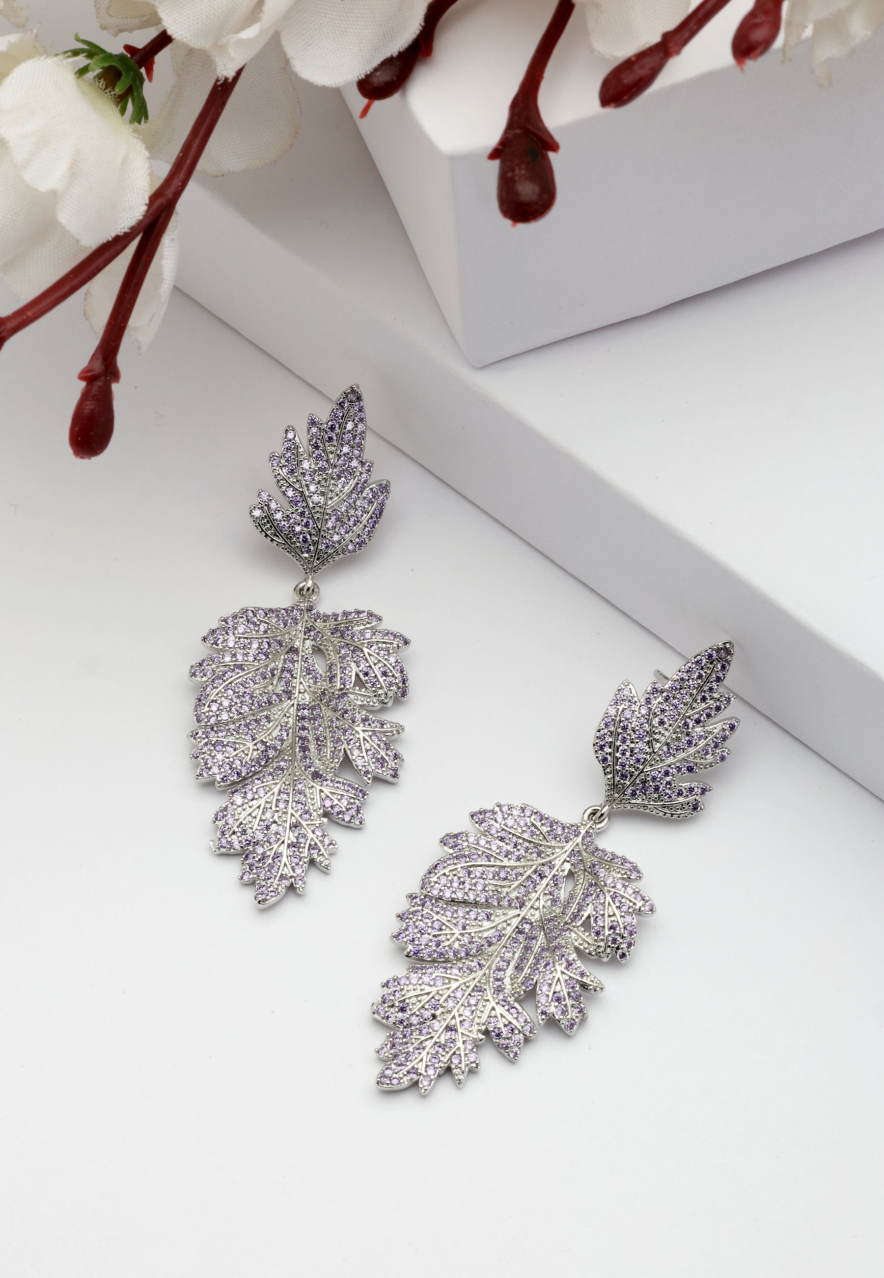 Blue Diva Leaf Shaped Drop Earrings, Image 2 of 5
