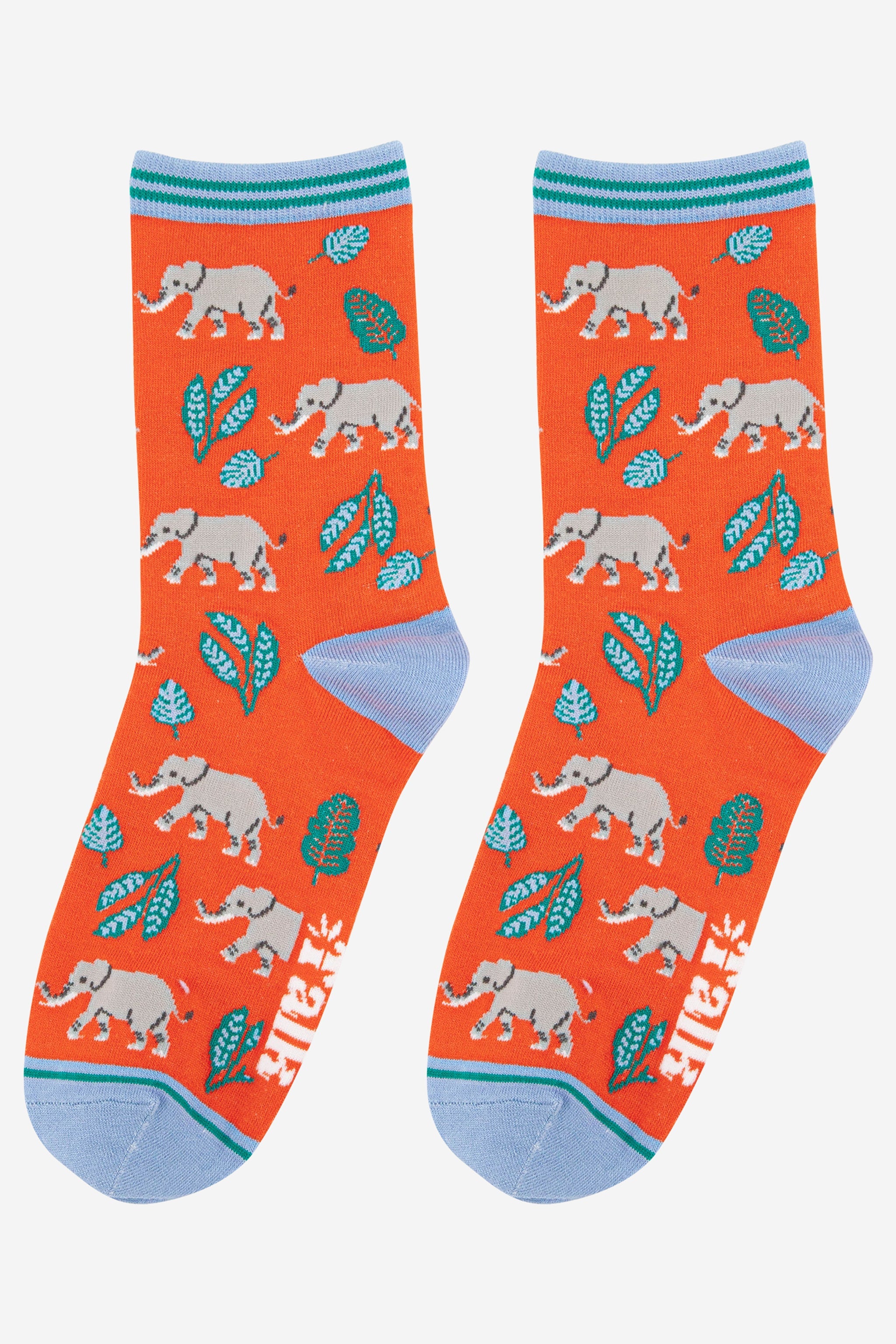 Orange Wild Elephants Jungle Bamboo Ankle Socks, Image 2 of 3