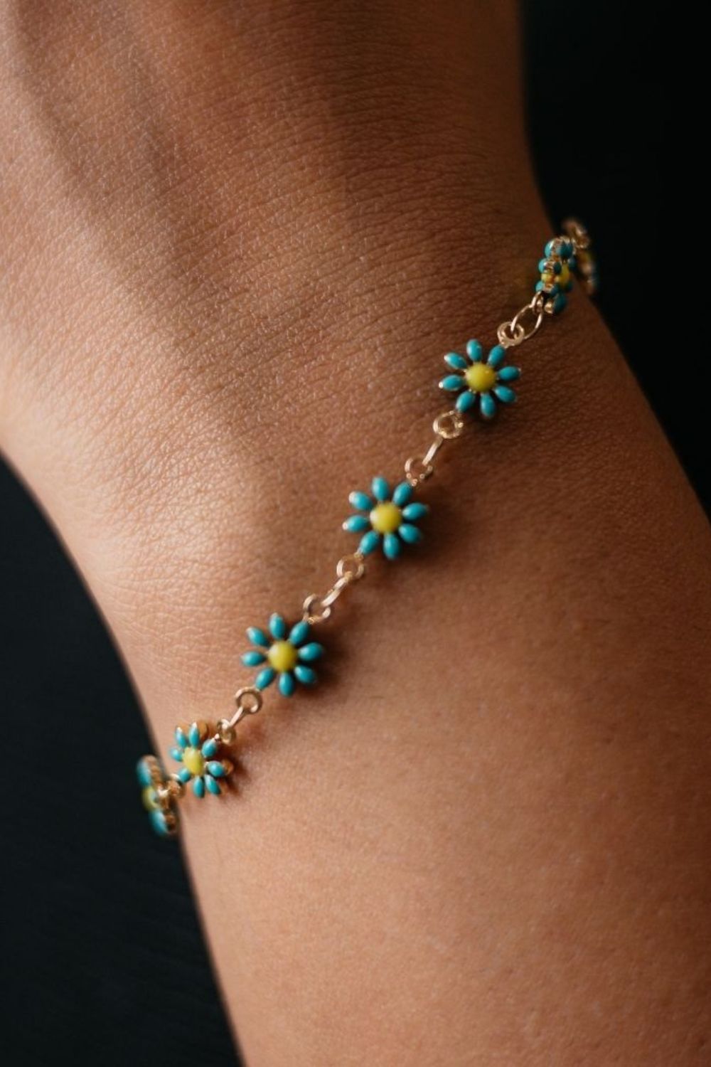 Turqouise Sunflower Charm Bracelet Boho Daisy Summer, Image 1 of 1