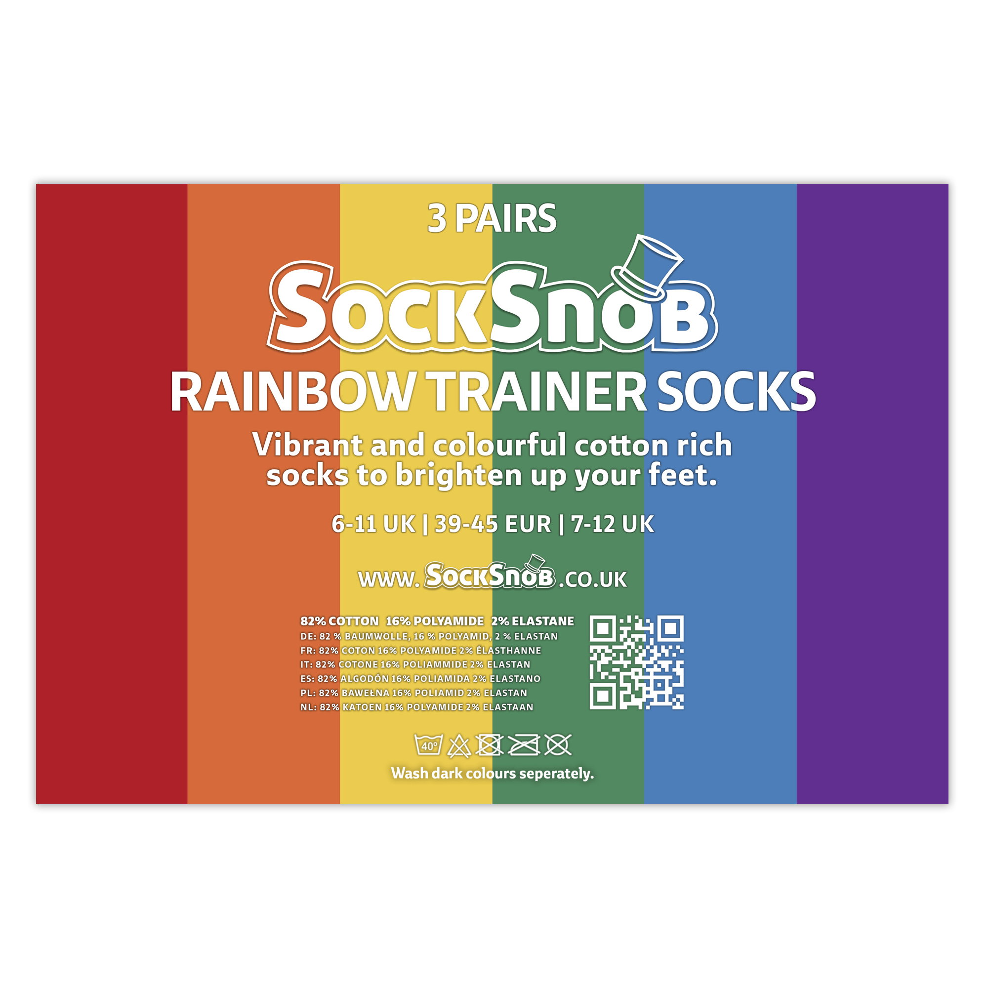 Multi 3 Pairs Rainbow Cotton Trainer Socks, Image 3 of 3