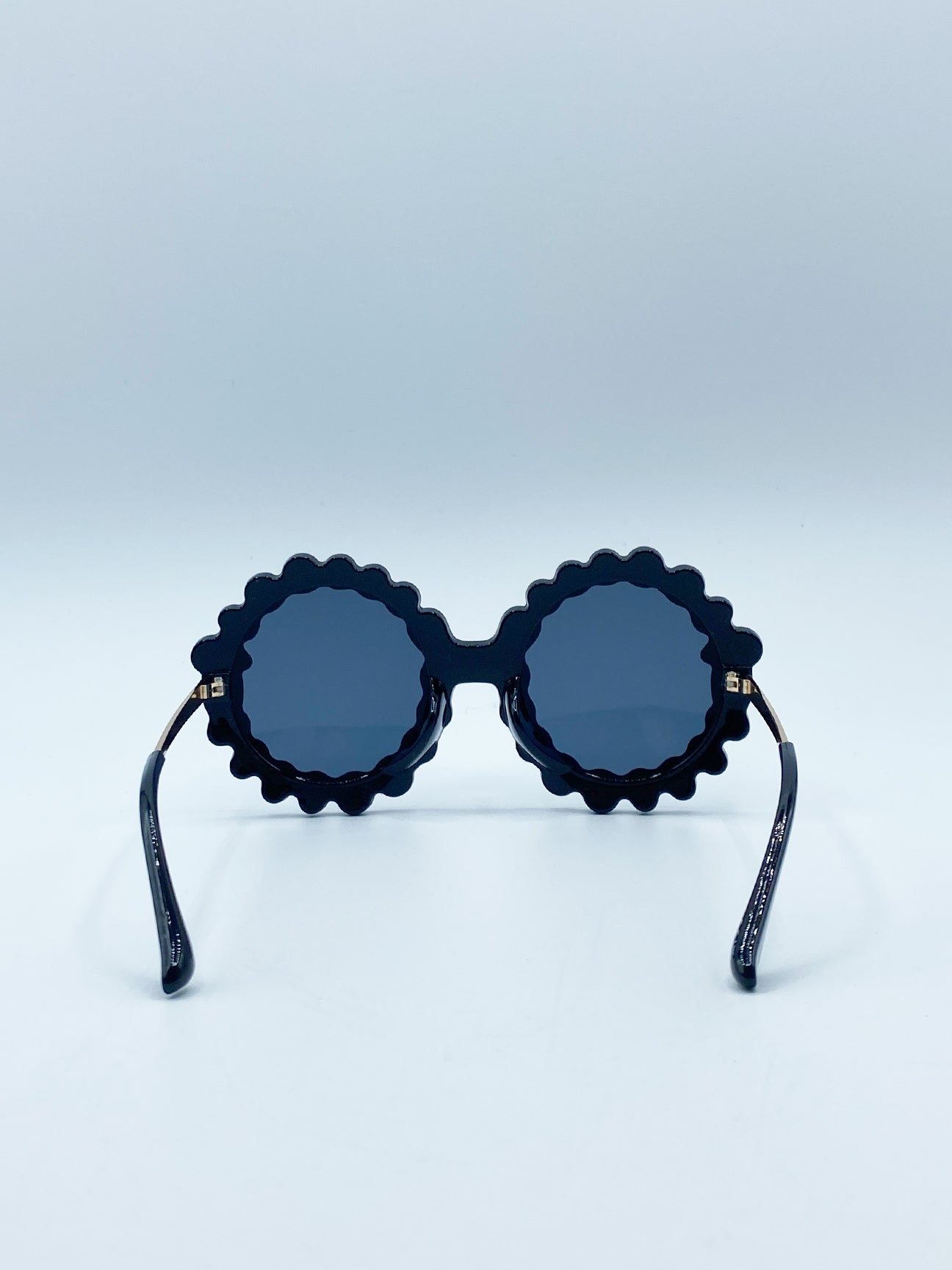 Black Round Floral Gem Novelty Sunglasses in Black, Image 5 of 6