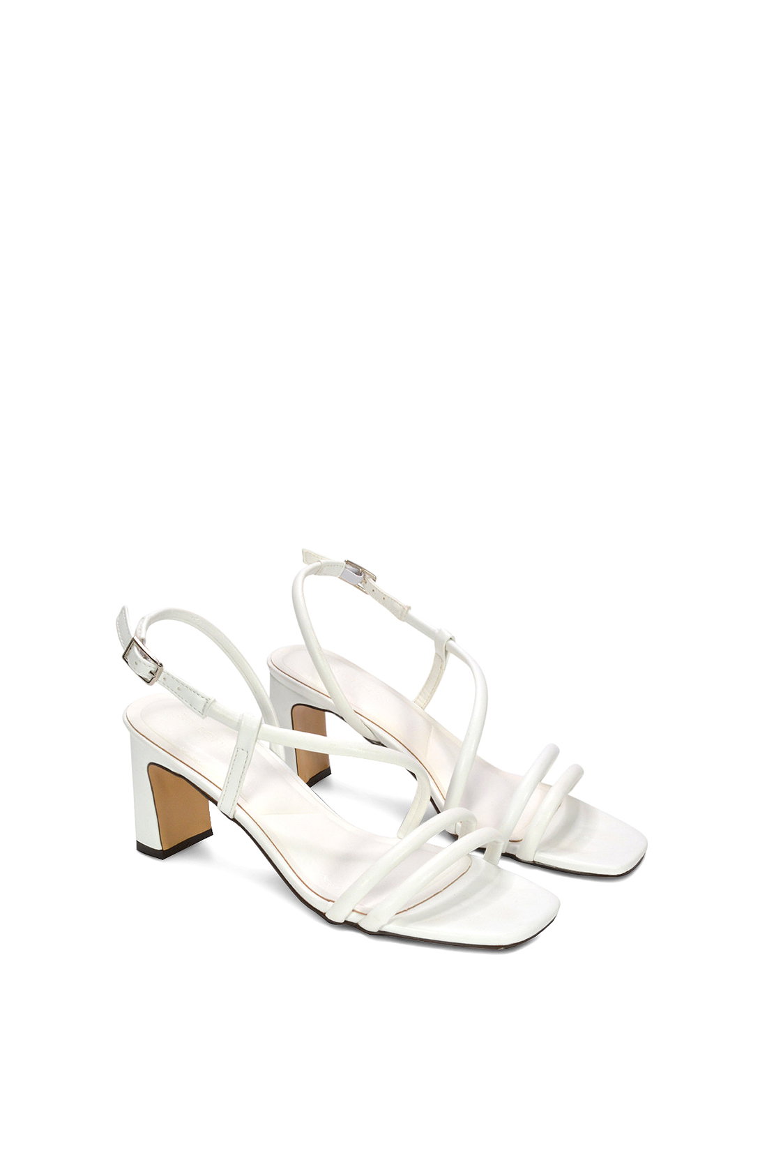 White XY LONDON White Strappy Slingback Mid Block Heel Sandals With Square Toe, Image 5 of 6
