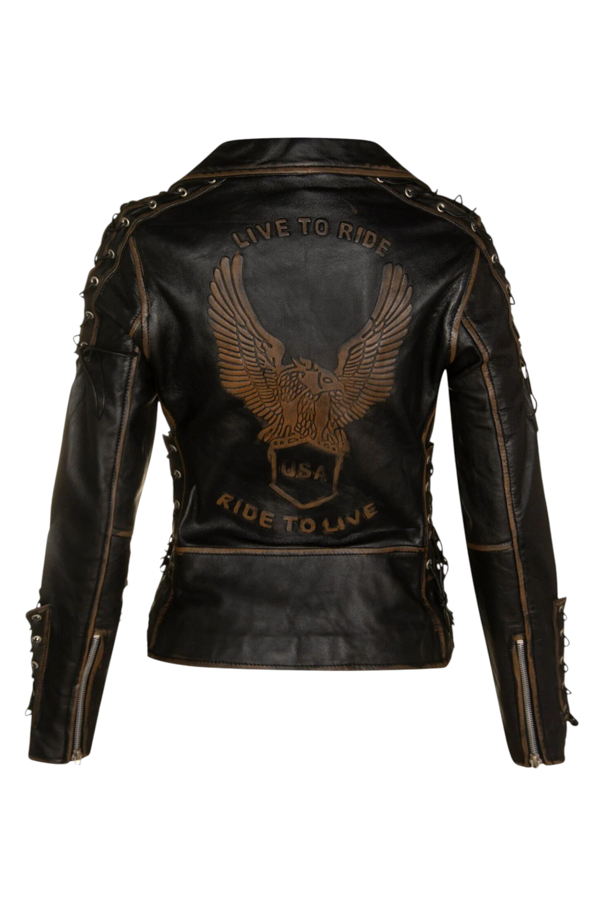 Black Womens Brando Leather Biker Jacket-Bari, Image 2 of 4