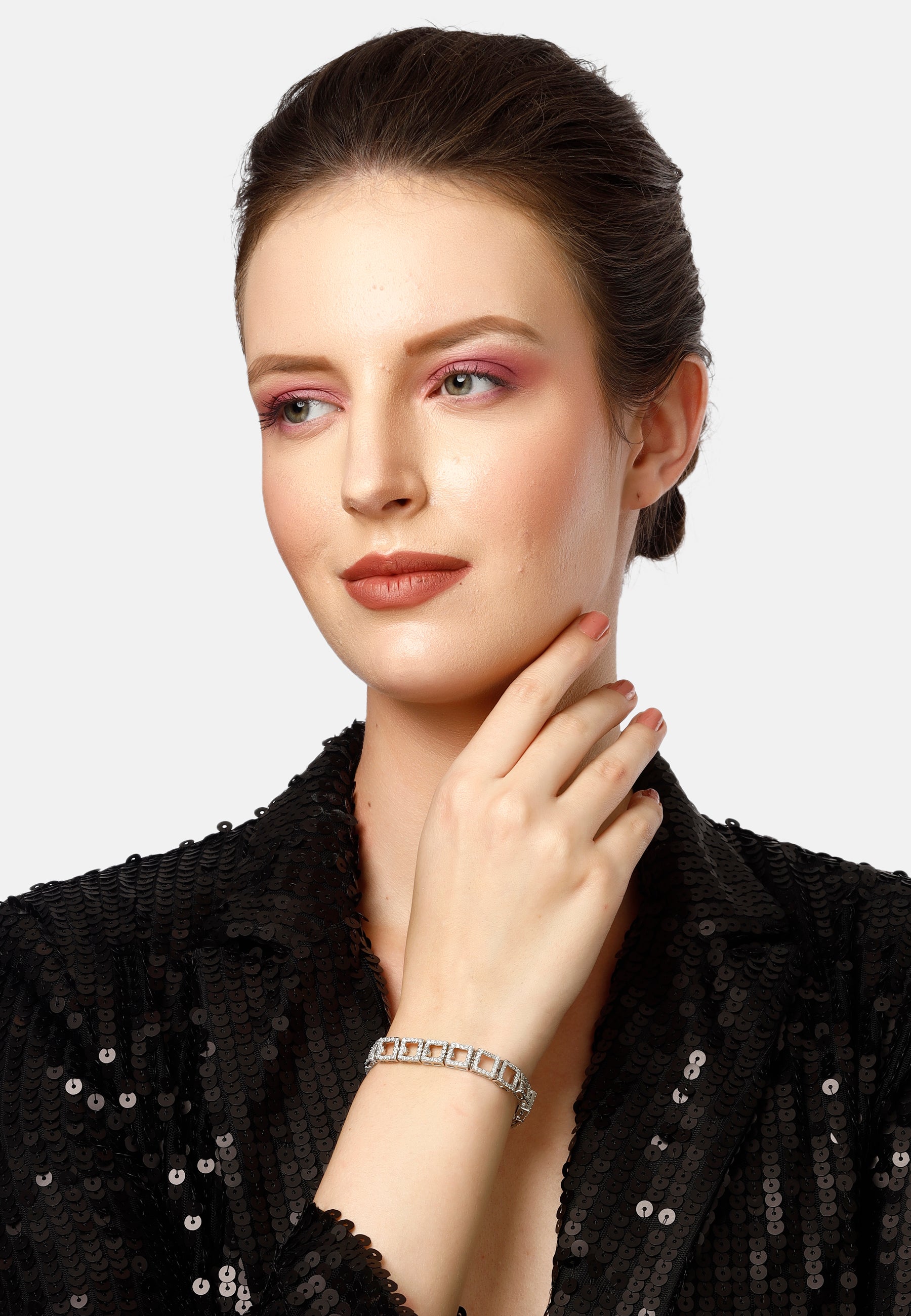 Silver Diva Hollow Square Chain Bracelet, Image 4 of 5