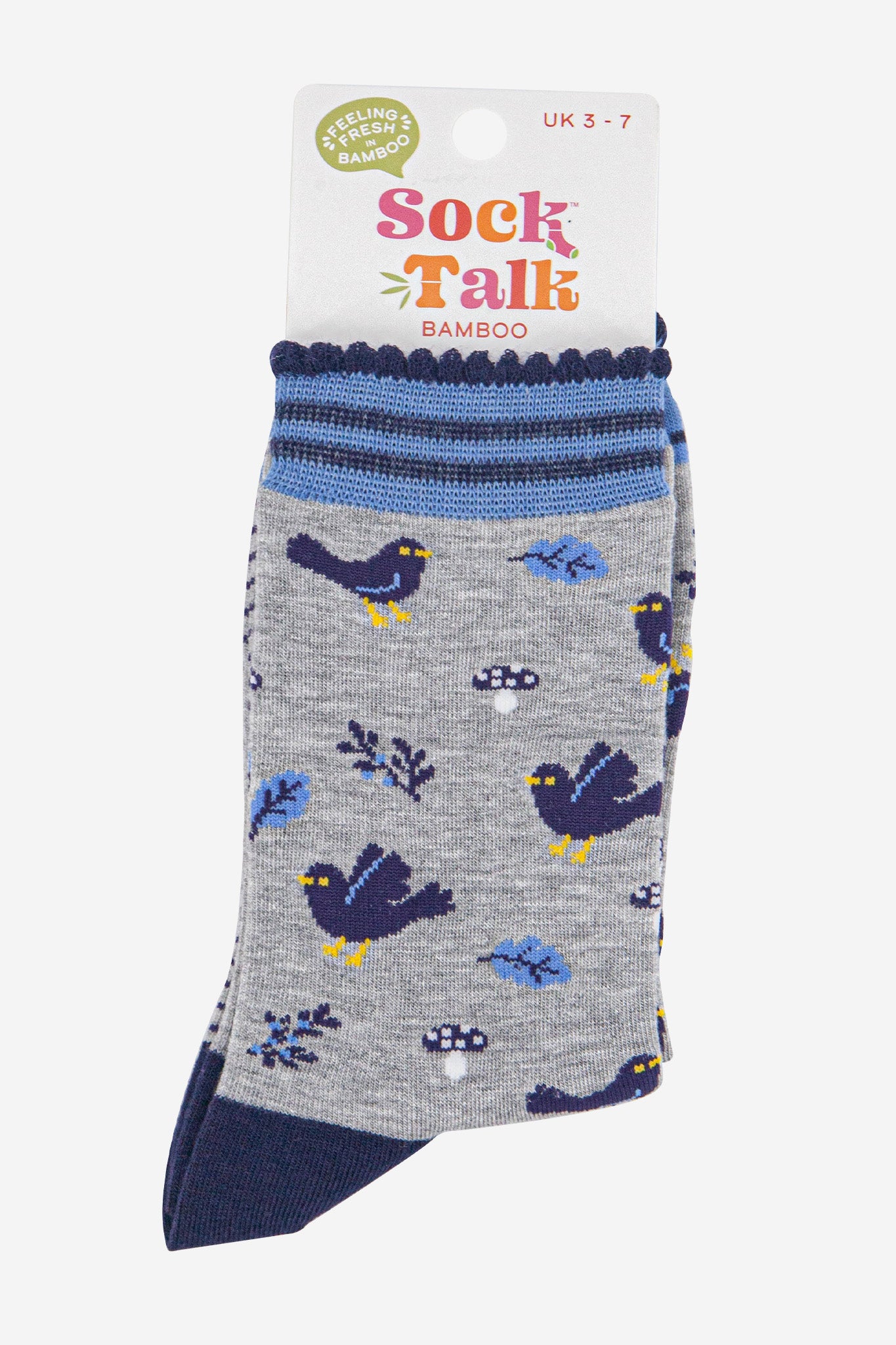 Grey Blackbirds Leaves Bamboo Socks -Grey, Image 4 of 4