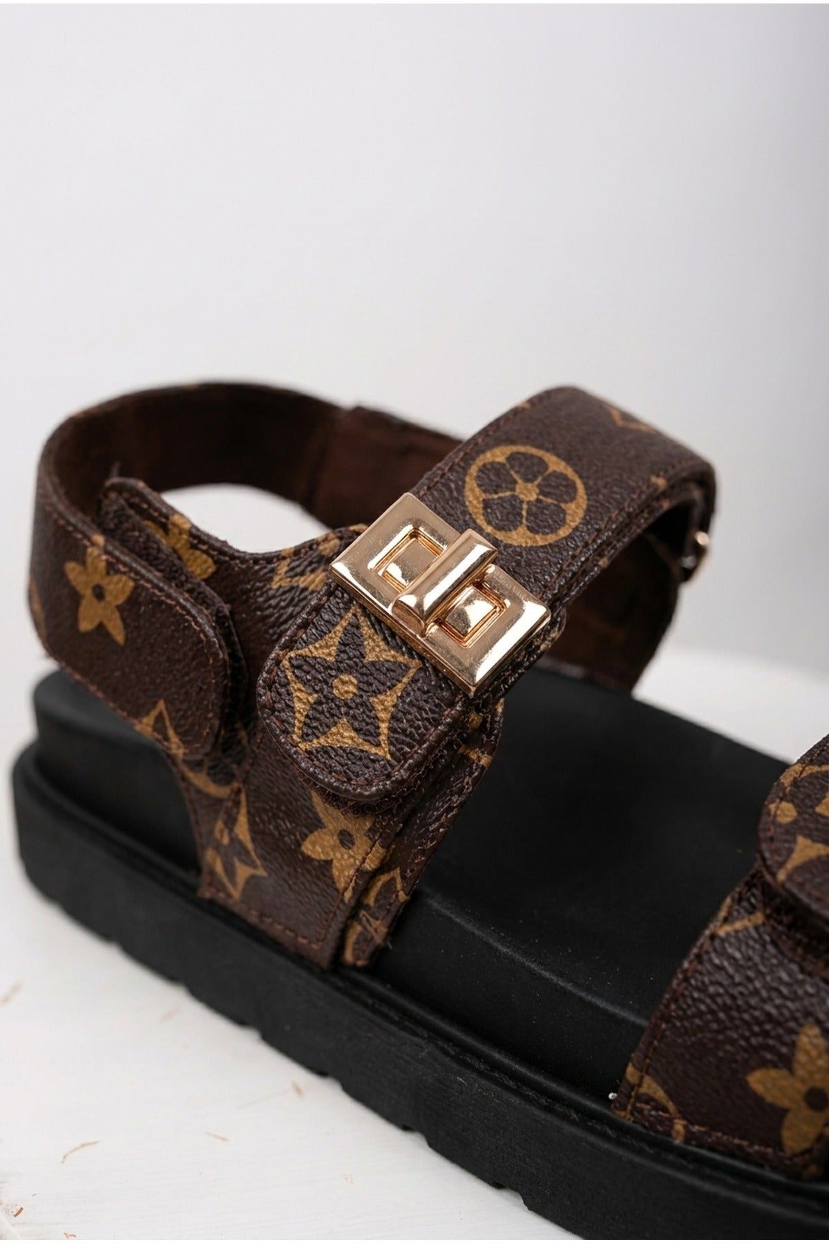 Brown iKrush Brown Saoirse Geometric Print Flatform Sandals, Image 3 of 5
