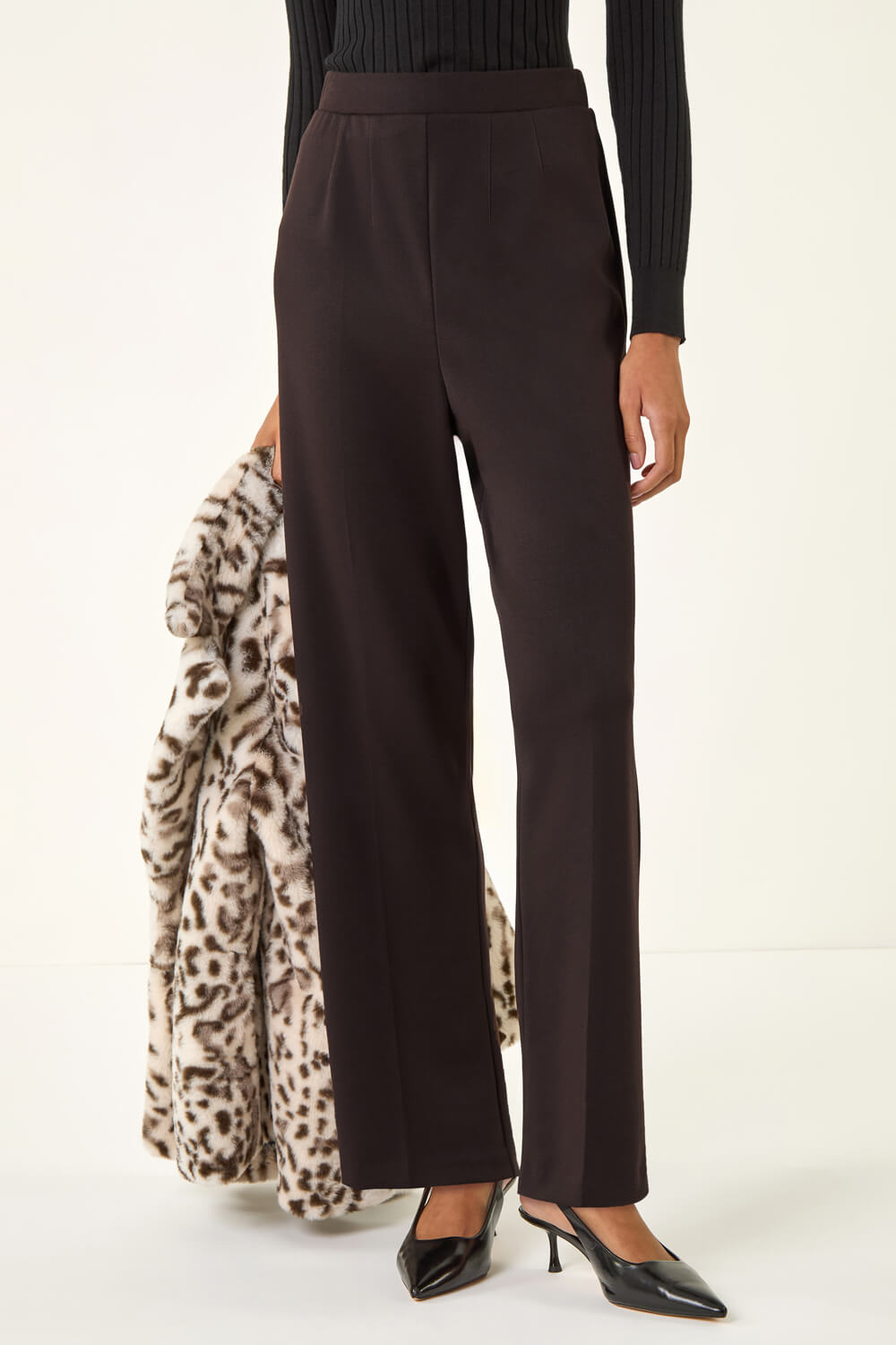 Chocolate Straight Leg Ponte Trouser, Image 5 of 5