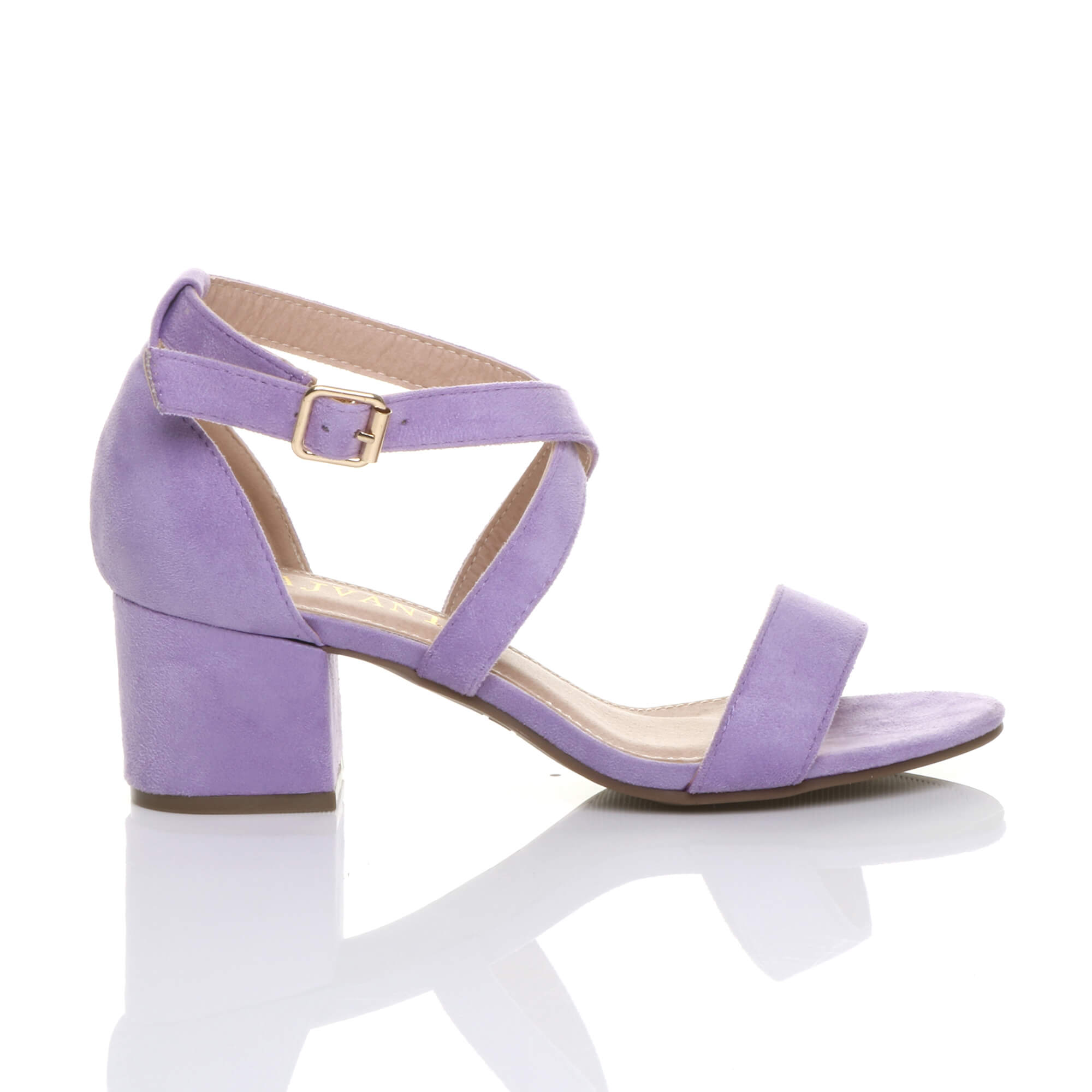 Lilac AJVANI Lilac Mid Block Heel Crossed Straps Sandals, Image 2 of 5