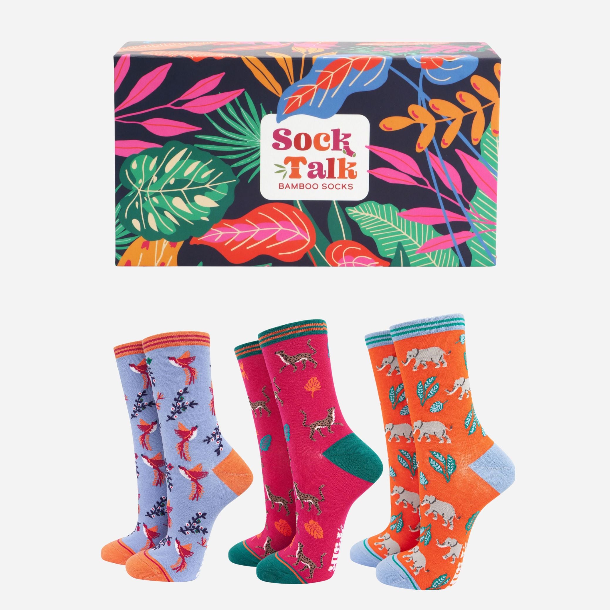 Multi Jungle Animals Colourful Bamboo Socks Gift Box