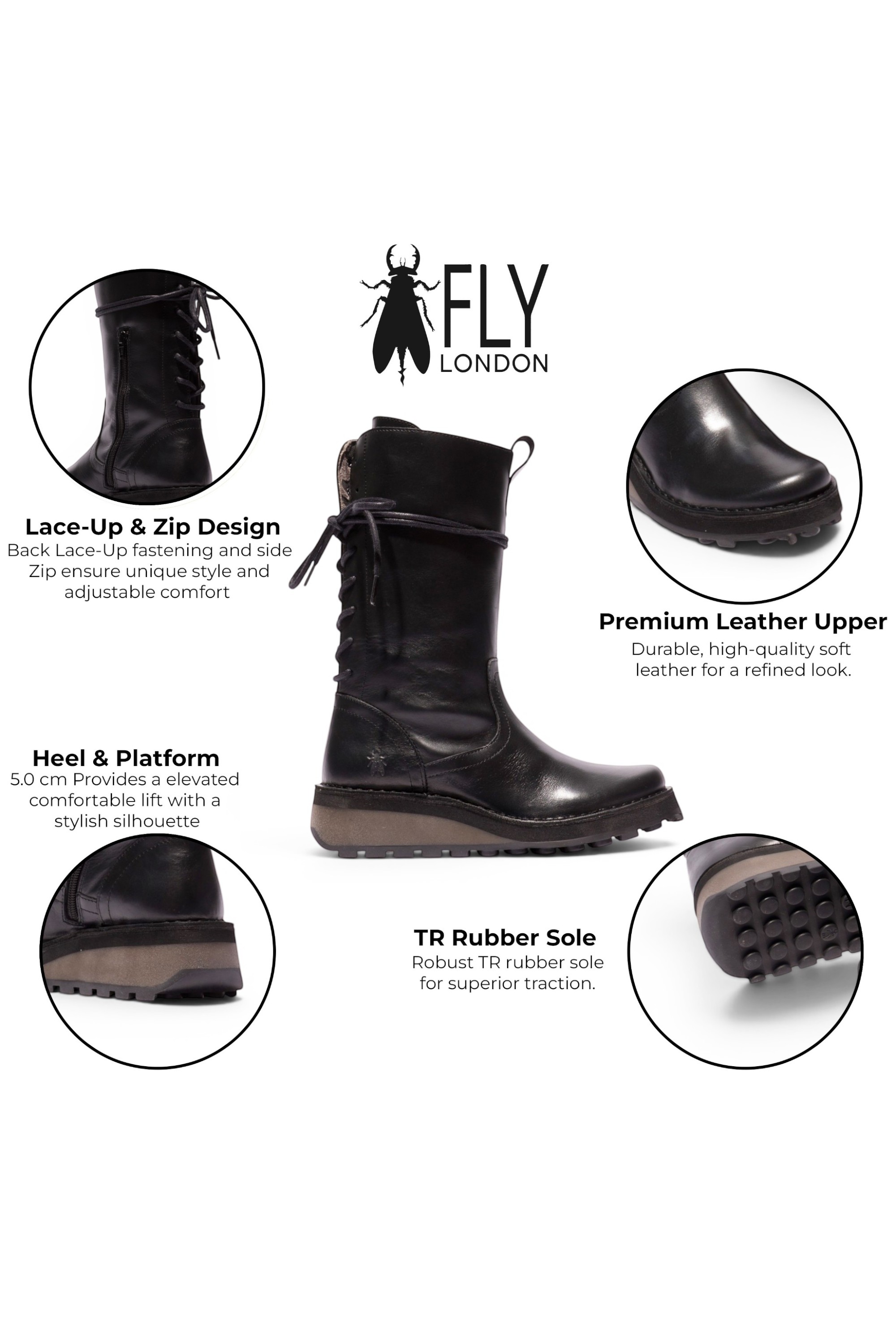 Black Womens Leather Calf Long Boots-HEIG229, Image 3 of 5