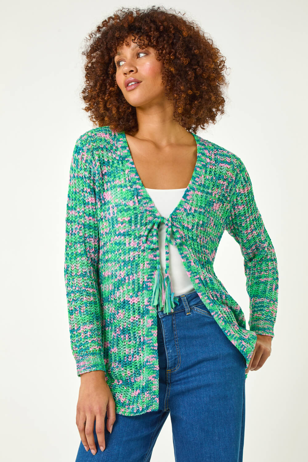 Green Spacedye Tie Knit Cardigan, Image 5 of 5