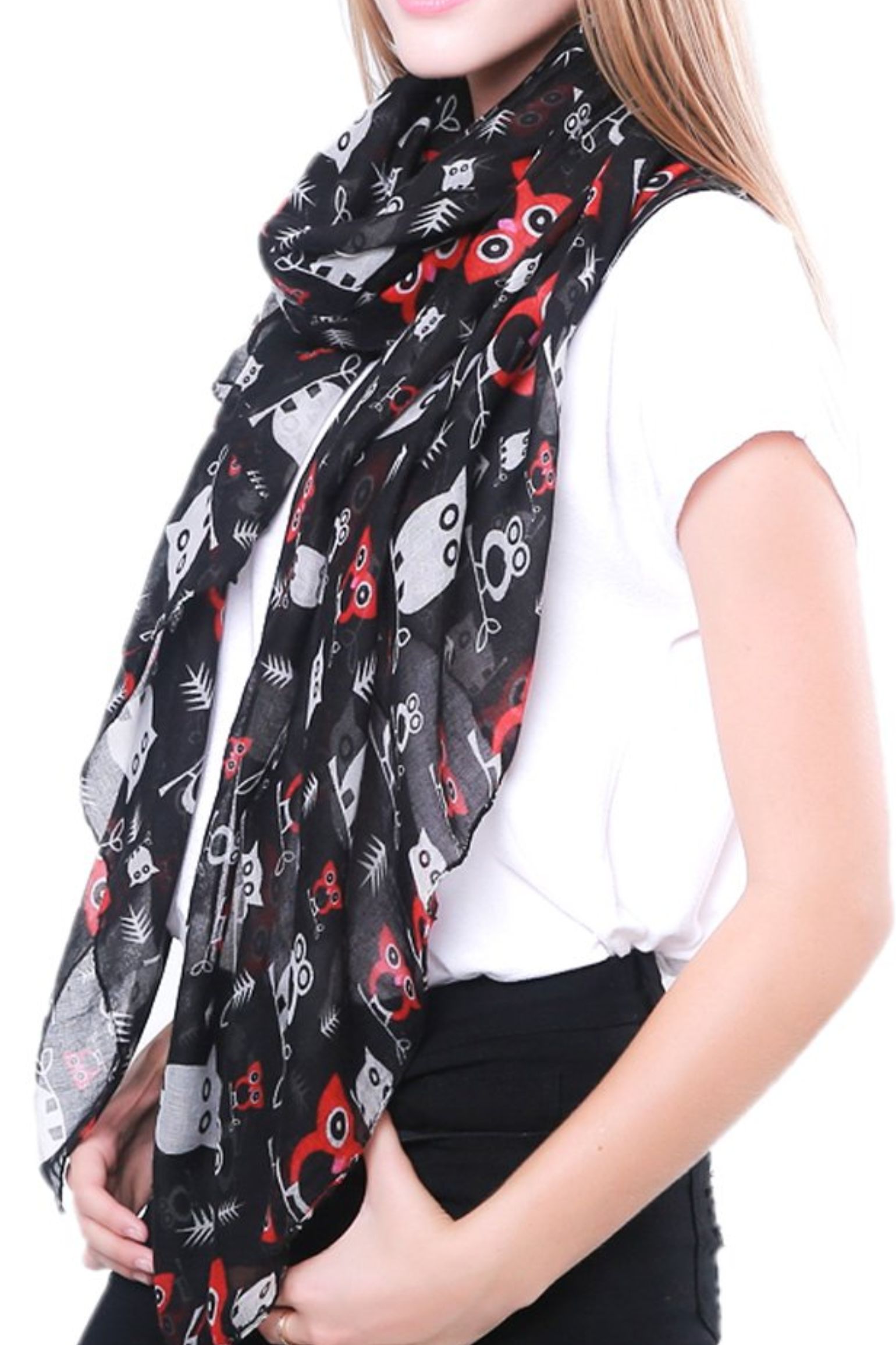 Black Owl Lightweight Scarf, Image 2 of 2