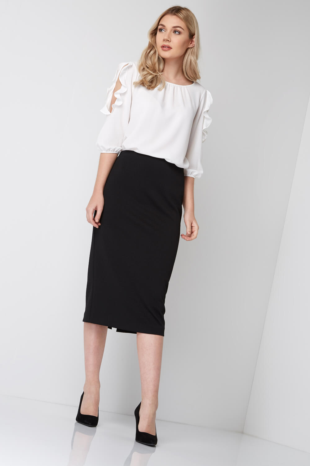 Black Textured Pencil Skirt , Image 1 of 3