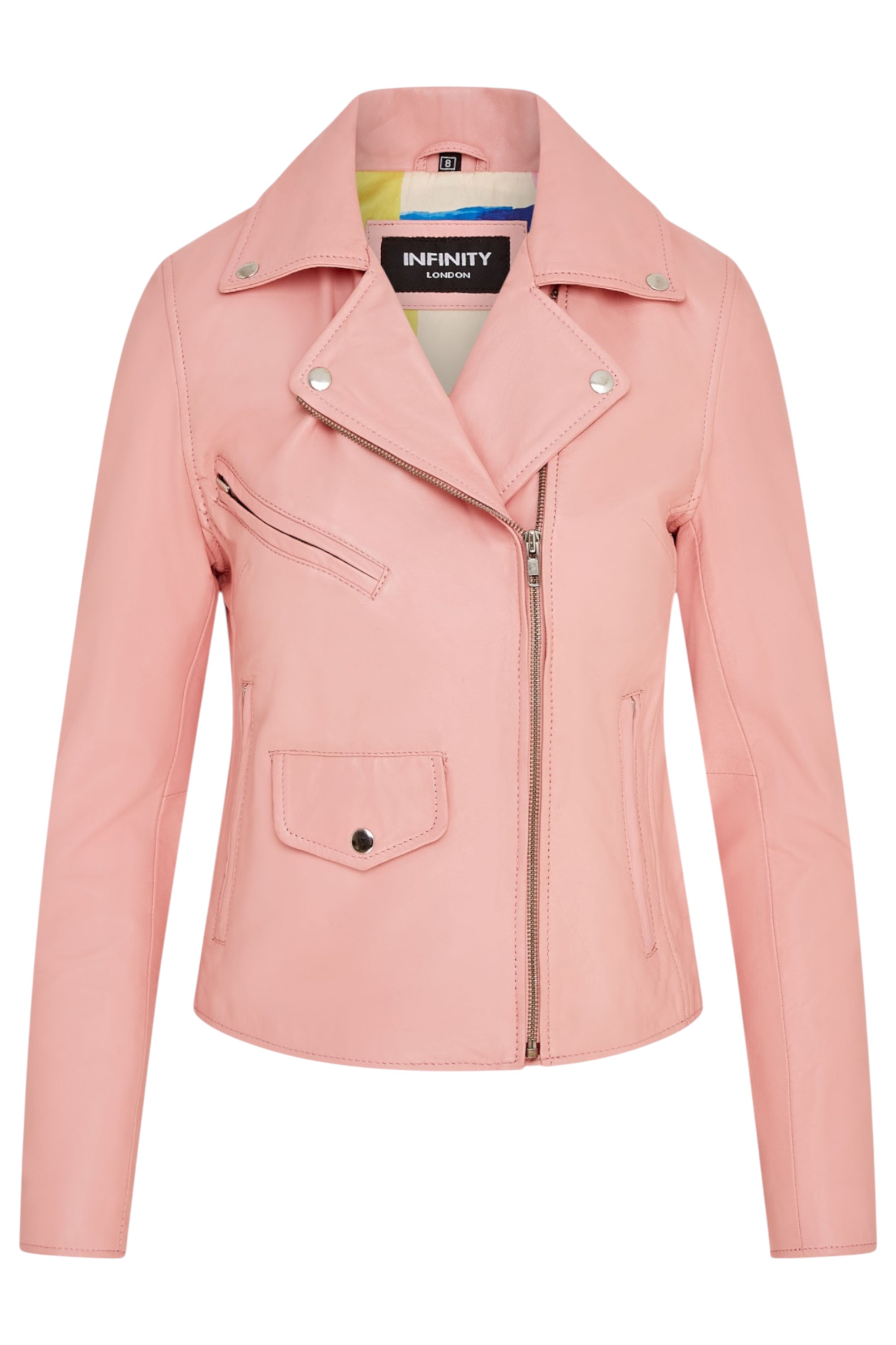 Light Pink Infinity Leather Light Pink Classic Brando Biker Leather Jacket, Image 2 of 8