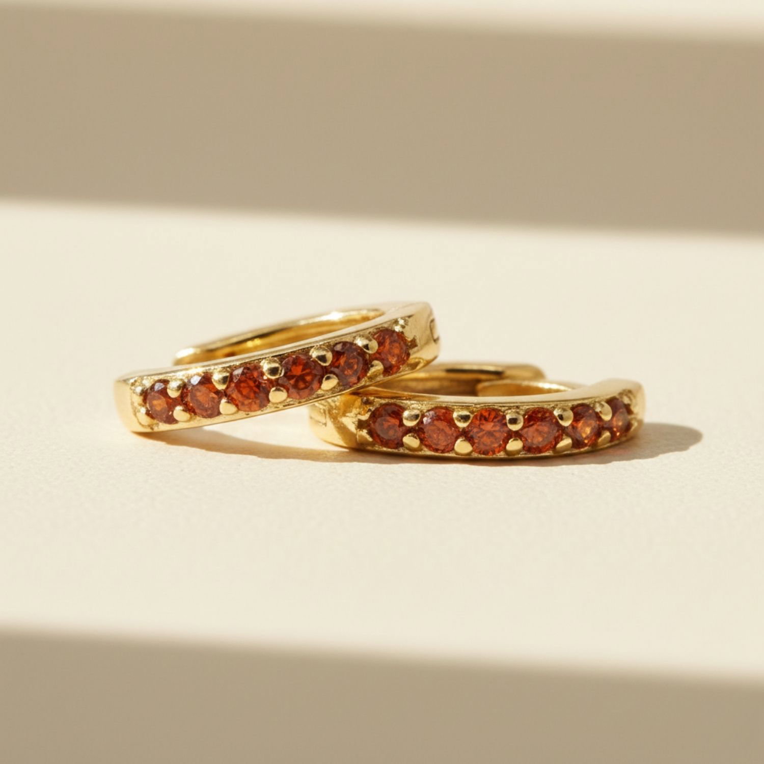 Red Garnet January Birthstone Small Huggie Gold Plated Hoop Earrings