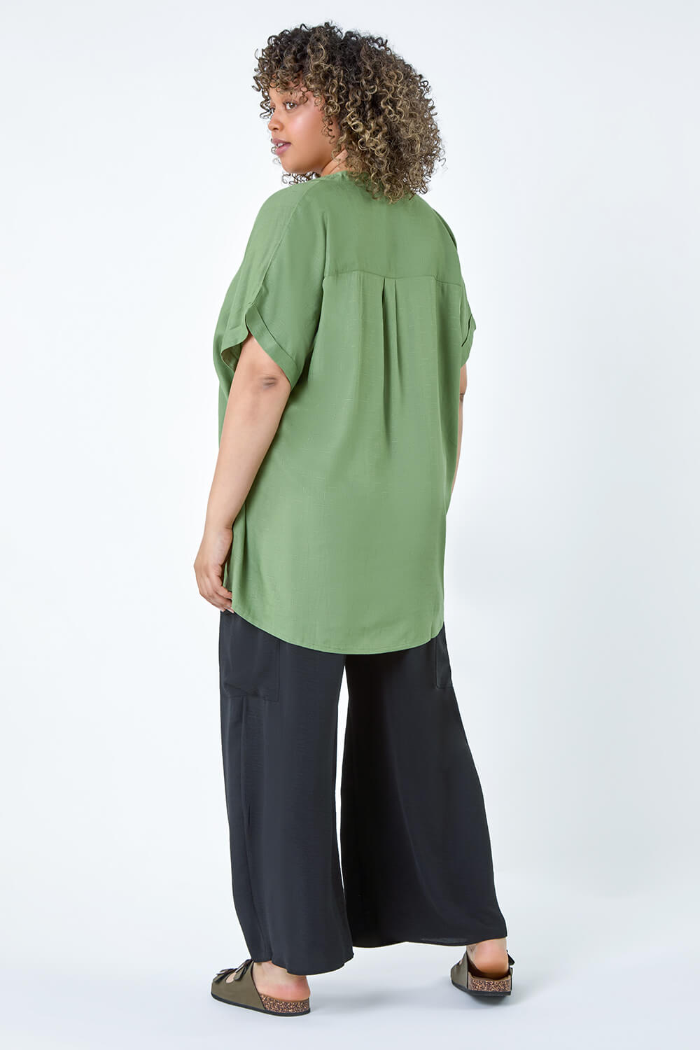Khaki Curve Longline V-Neck Top, Image 4 of 5