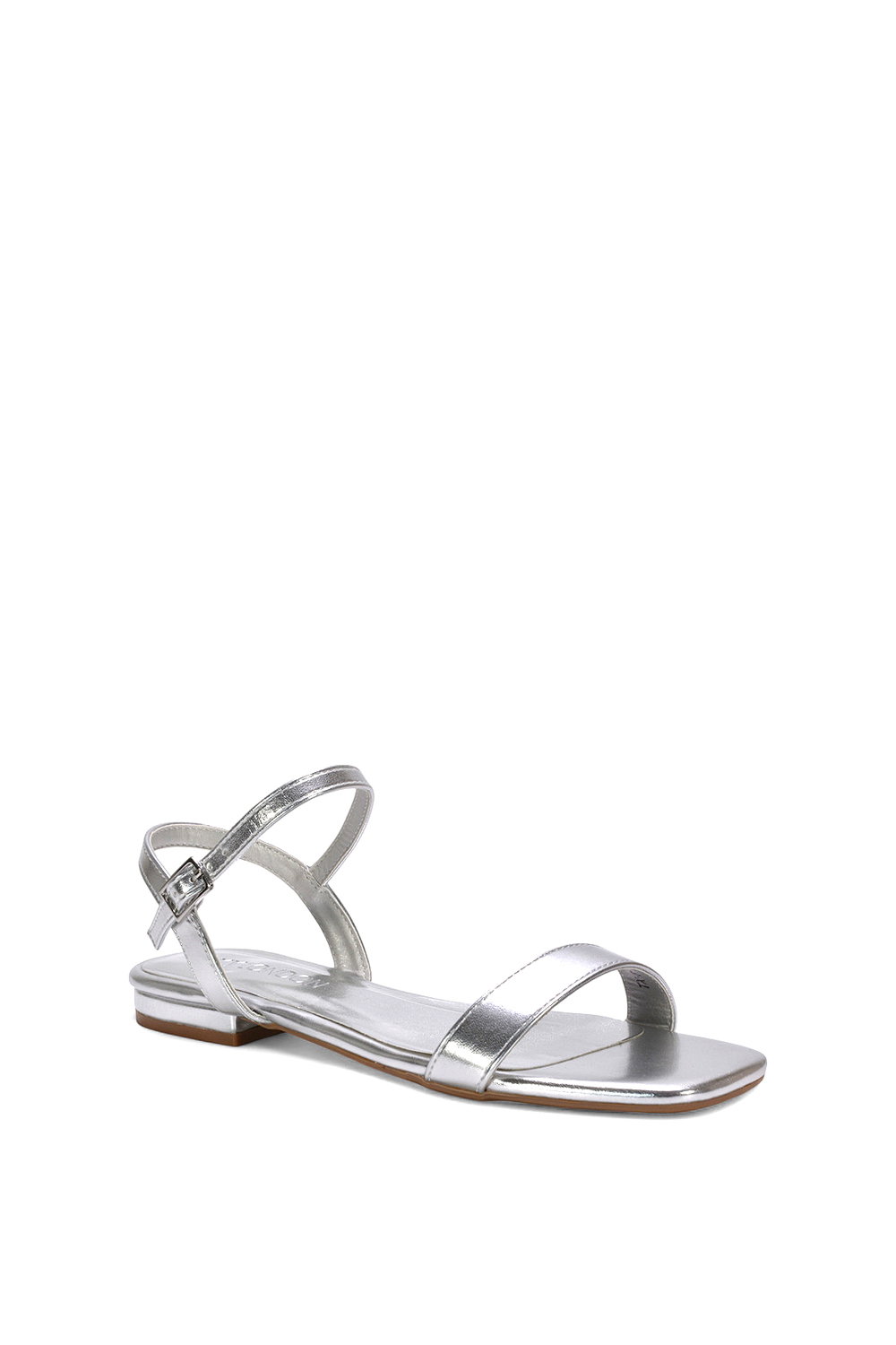 Silver XY LONDON Silver 'Hallie' Open Toe Flat Strappy Sandals With Ankle Strap, Image 2 of 5