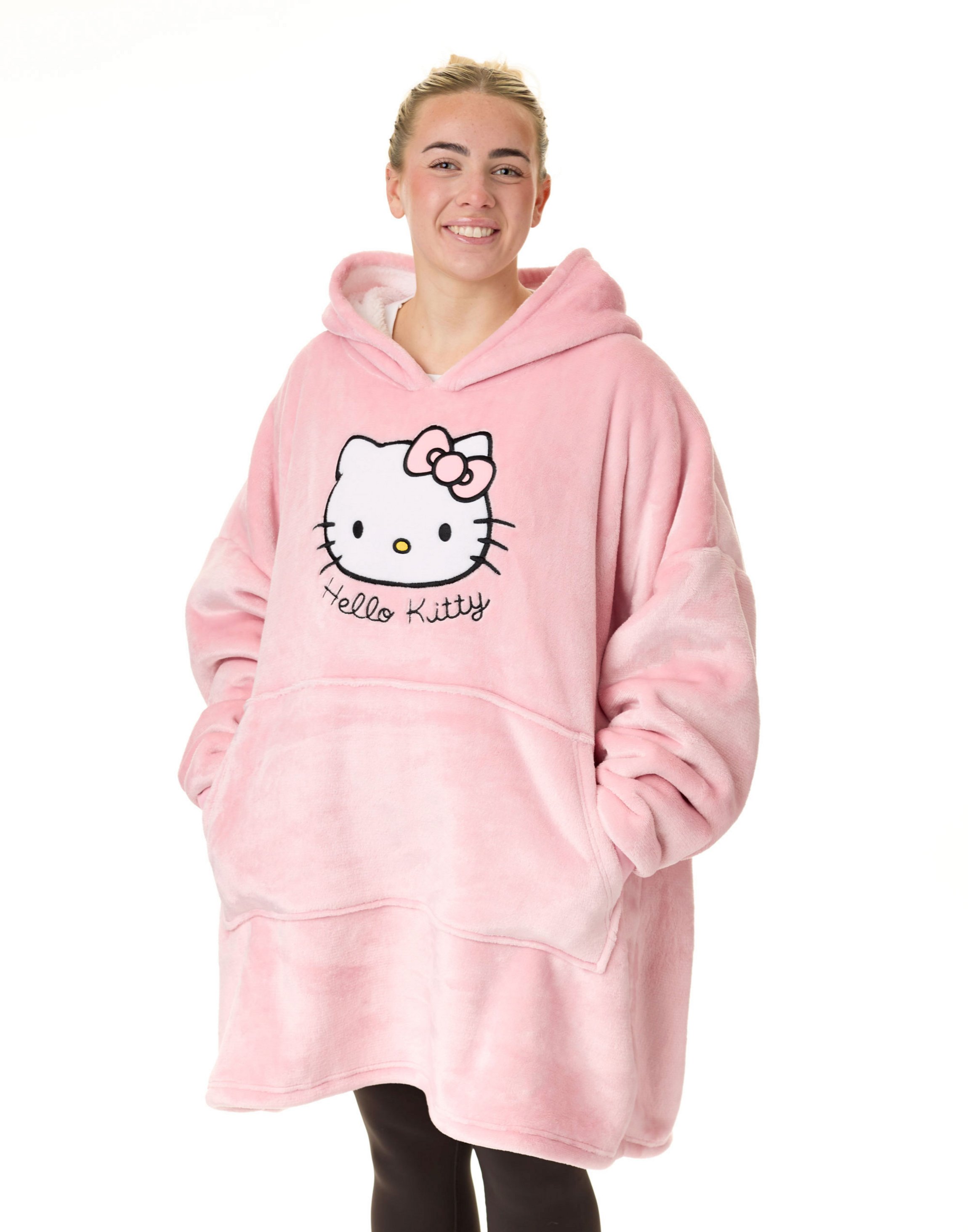 Pink Hello Kitty Character Face One Blanket Hoodie, Image 1 of 6