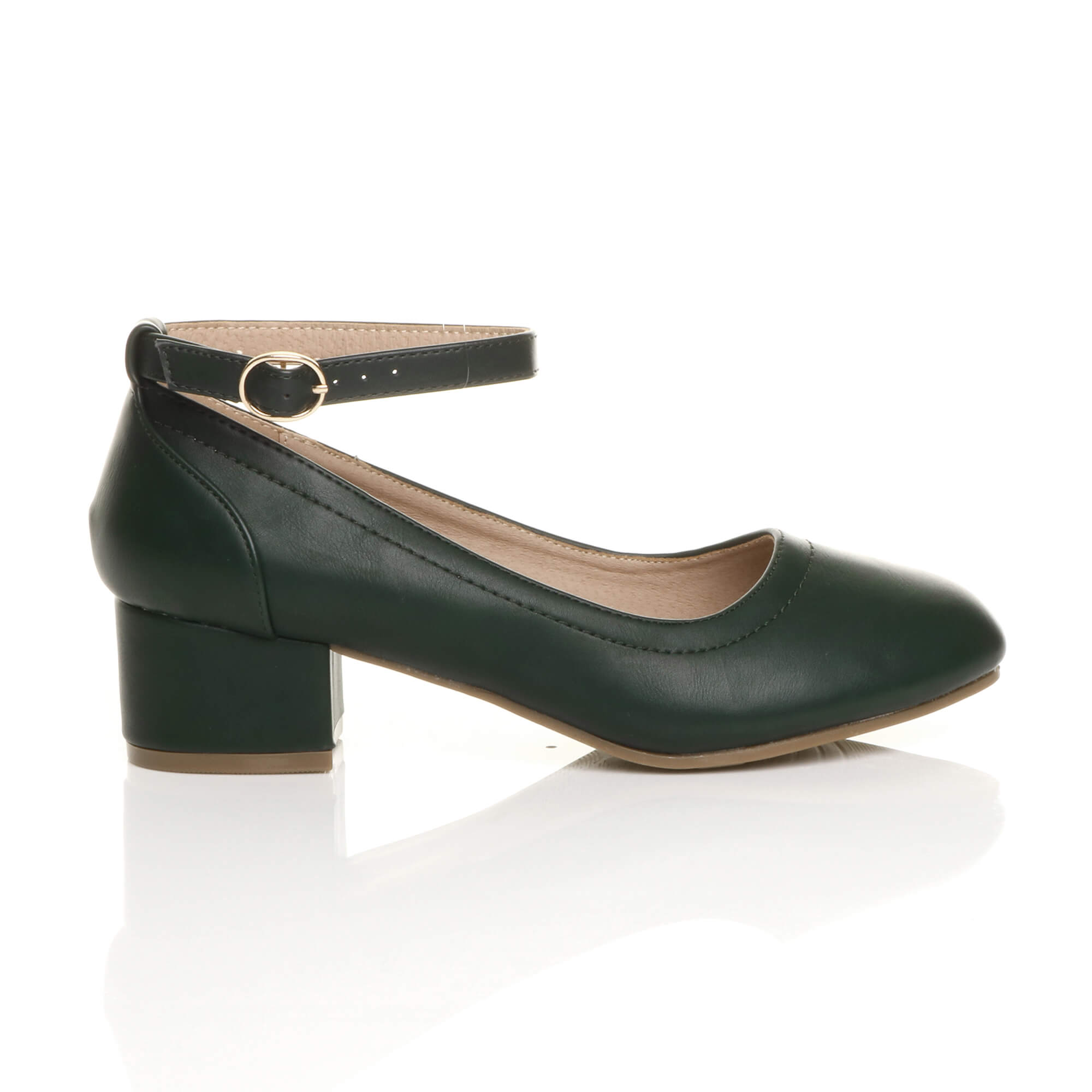 Green AJVANI Green Low Block Heel Ankle Strap Court Shoes, Image 2 of 6