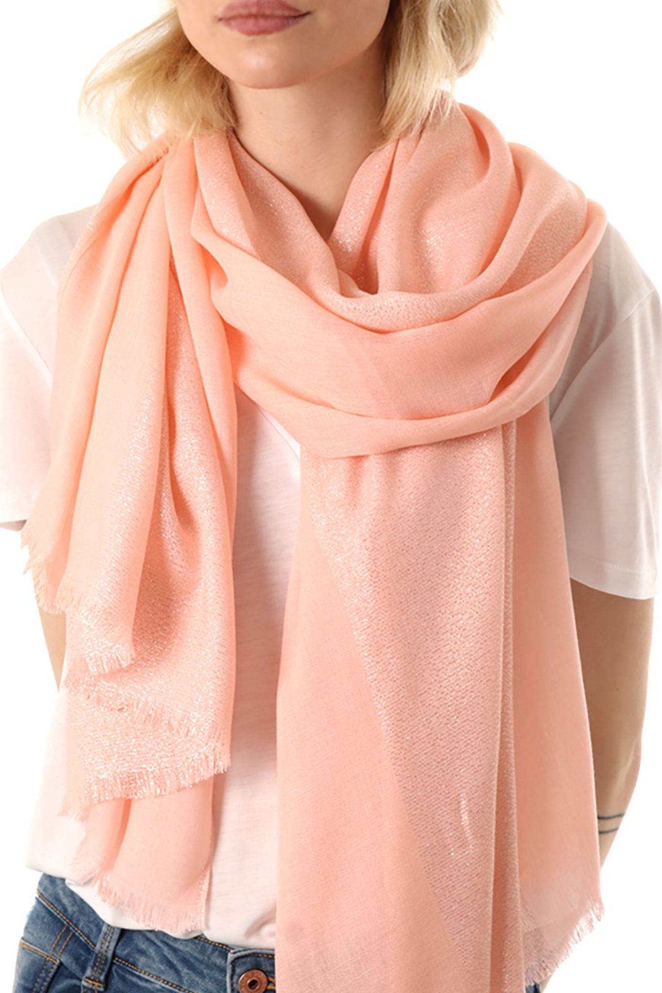Light Pink Plain Glitter Lightweight Evening Scarf, Image 1 of 3