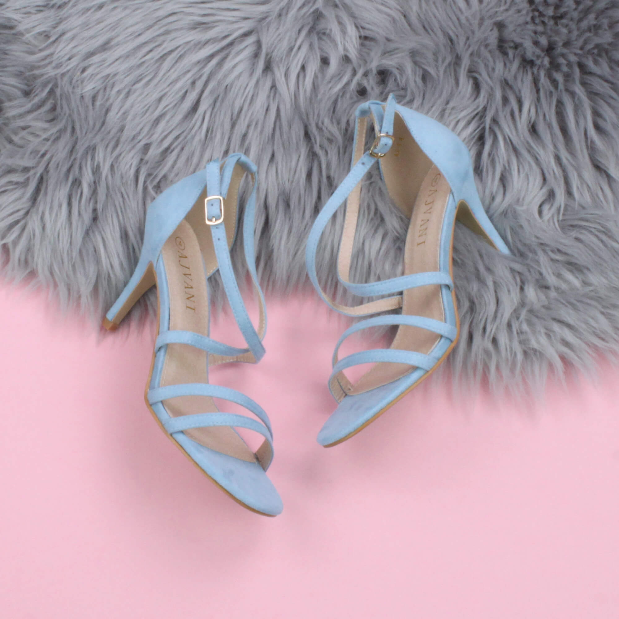 Light Blue AJVANI Light Blue High Heel Crossed Straps Buckle Strappy Sandals, Image 4 of 6
