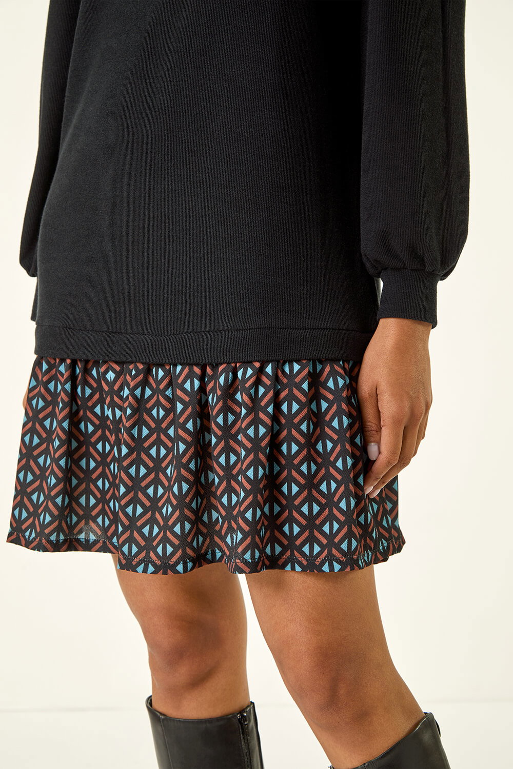 Black Geometric Mix Print Mini Dress, Image 6 of 5