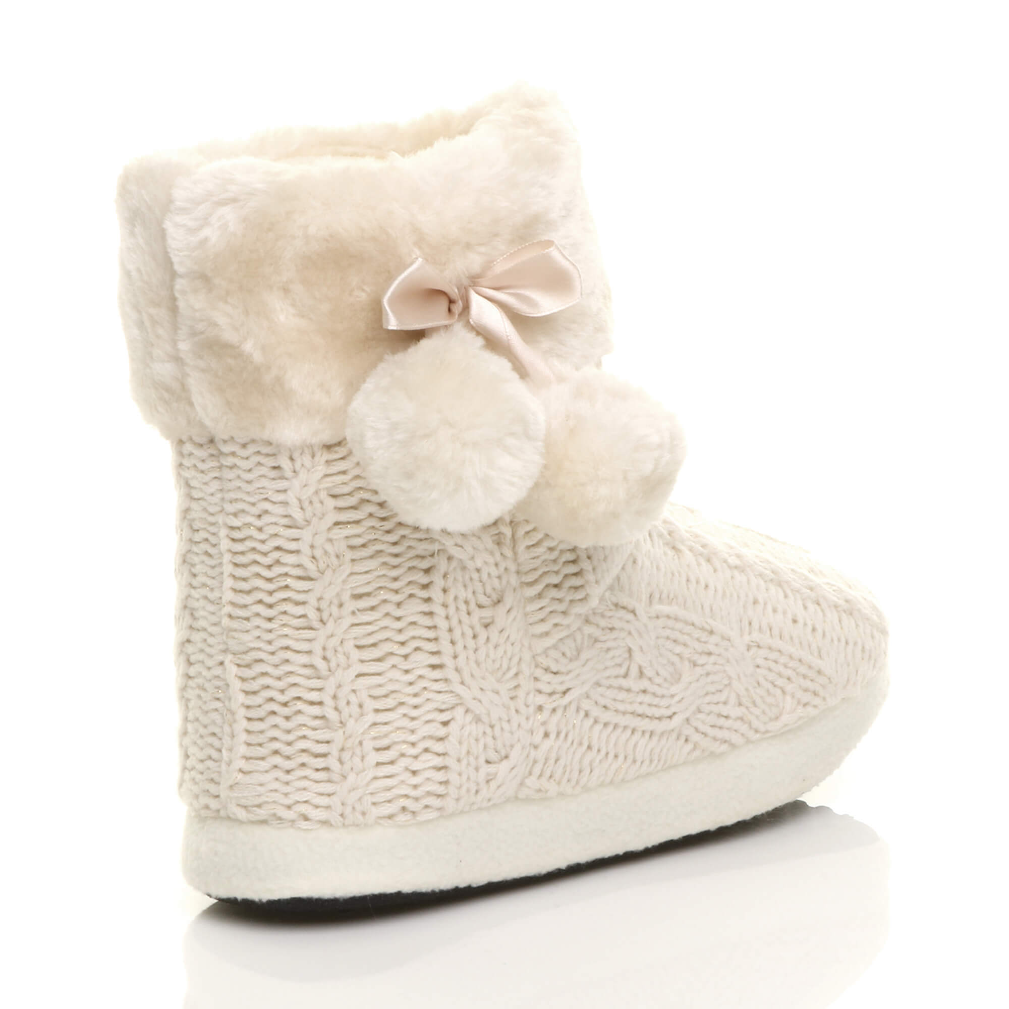 Beige AJVANI Beige Knitted Glitter Ankle Boot Slippers, Image 3 of 5