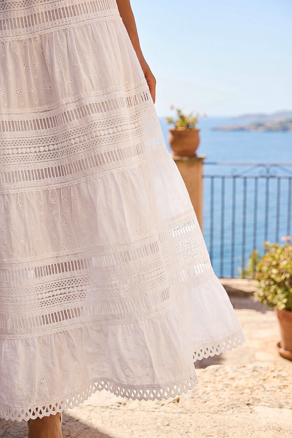 White Petite Lace Trim Maxi Skirt, Image 5 of 4