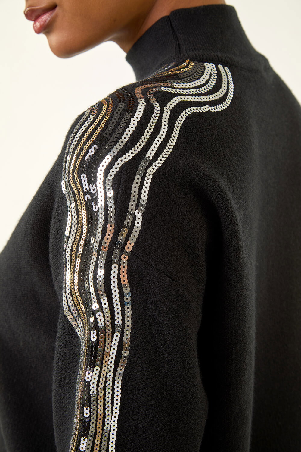 Black Wave Sleeve Knit Jumper, Image 6 of 5