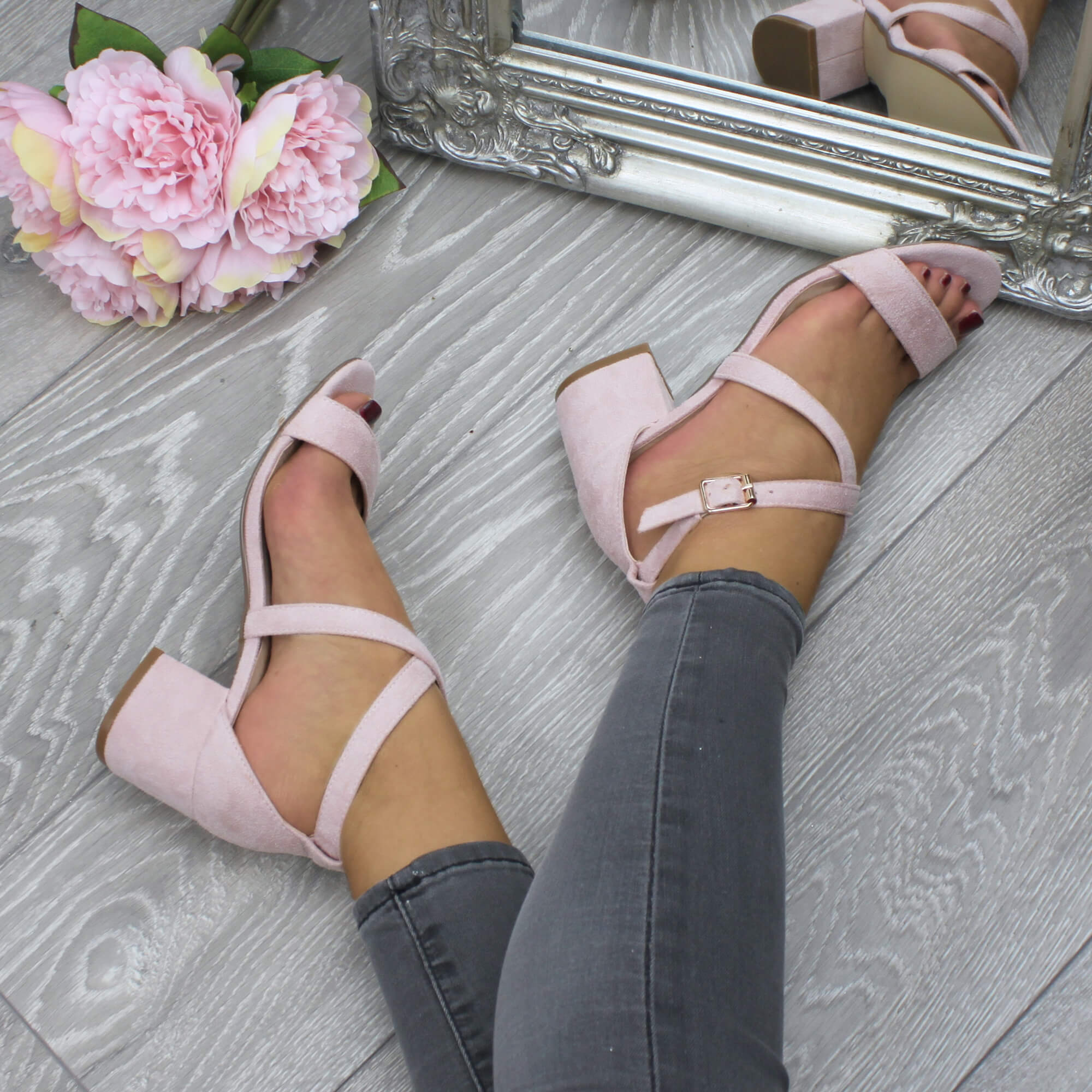 Natural AJVANI Natural Mid Block Heel Crossed Straps Sandals, Image 5 of 6