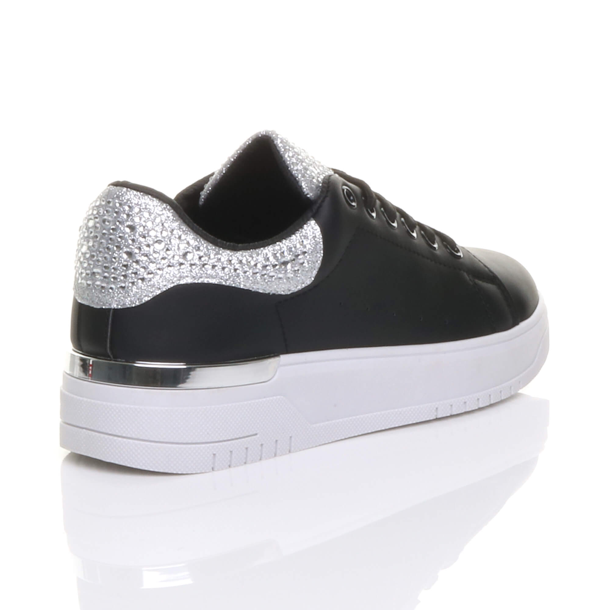 Silver AJVANI Silver Flat Chunky Diamante Sparkly Trainers, Image 4 of 6