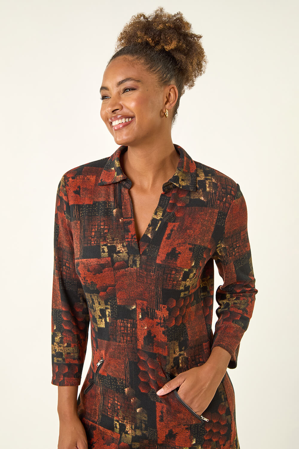 ORANGE Patchwork Print Shift Dress, Image 5 of 5