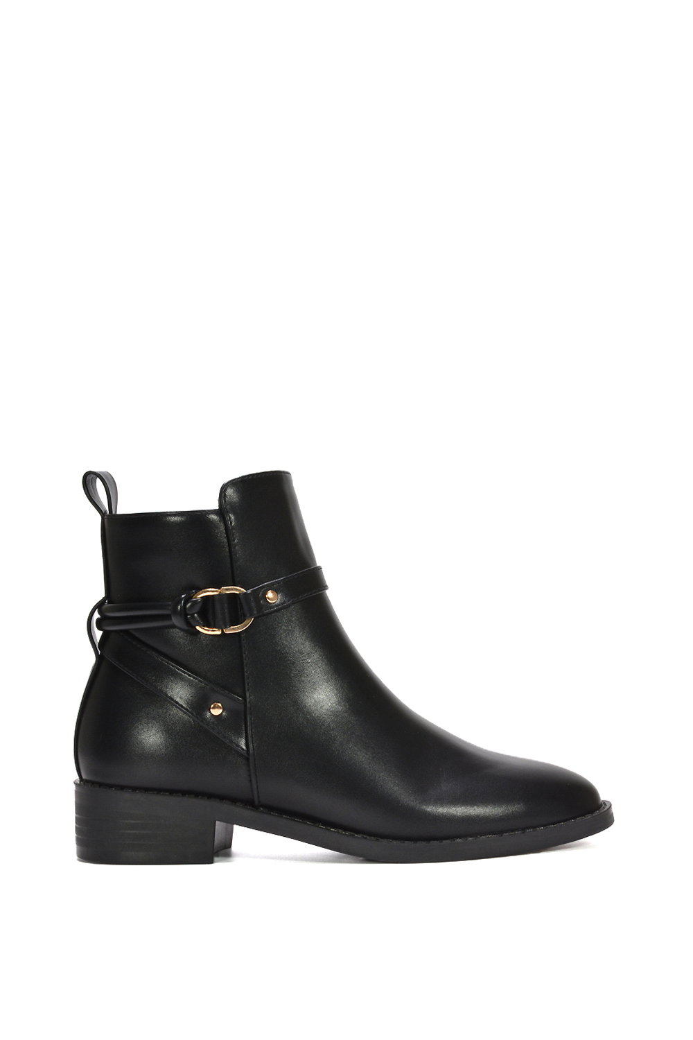Black 'Mollie' Ankle Boots Buckle Strap Low Heel Chelsea