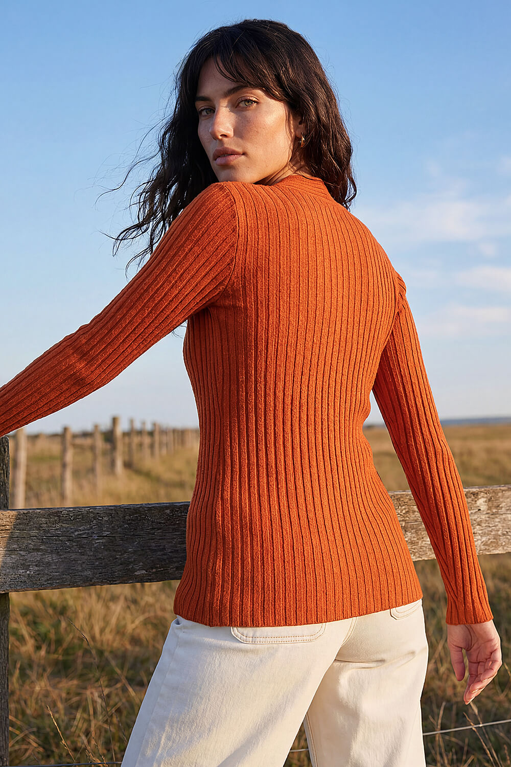 Rust Cable Rib Knit Jumper, Image 4 of 4