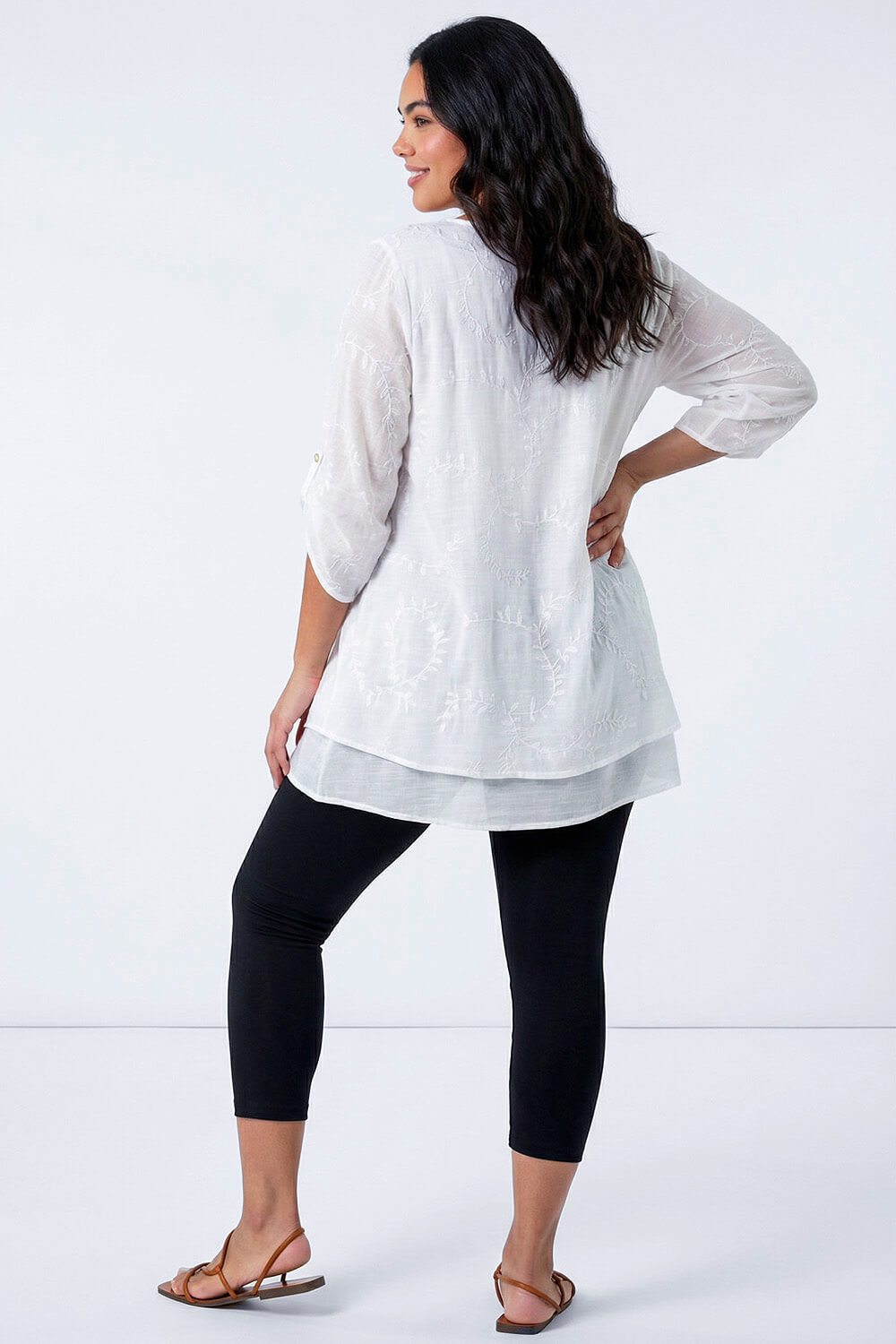 Black Curve Plain Elastic Waist Cropped Leggings, Image 4 of 4
